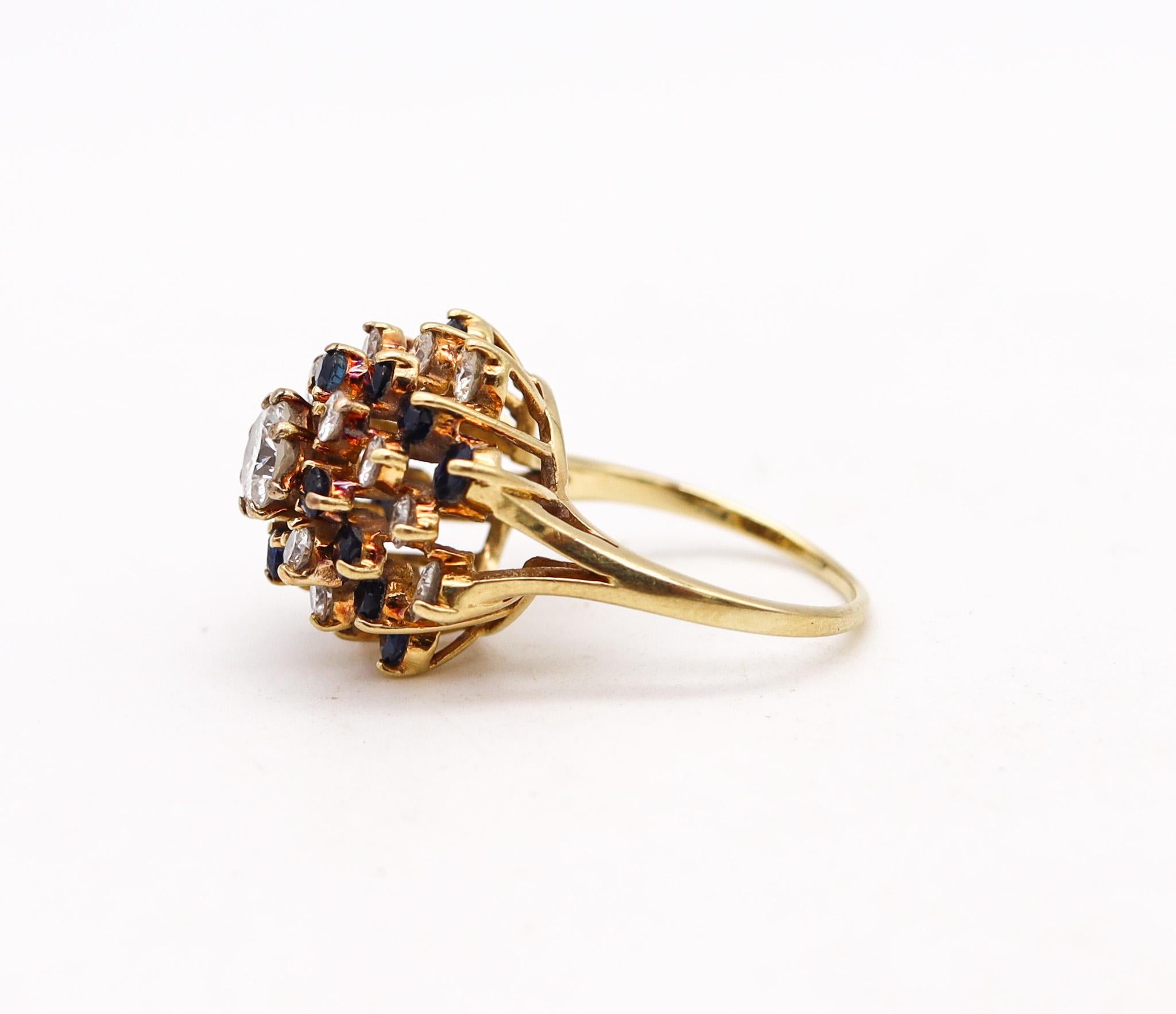Brilliant Cut Tiffany & Co. Cluster Ring In 18Kt Gold With 2.58 Ctw In Diamonds And Sapphires