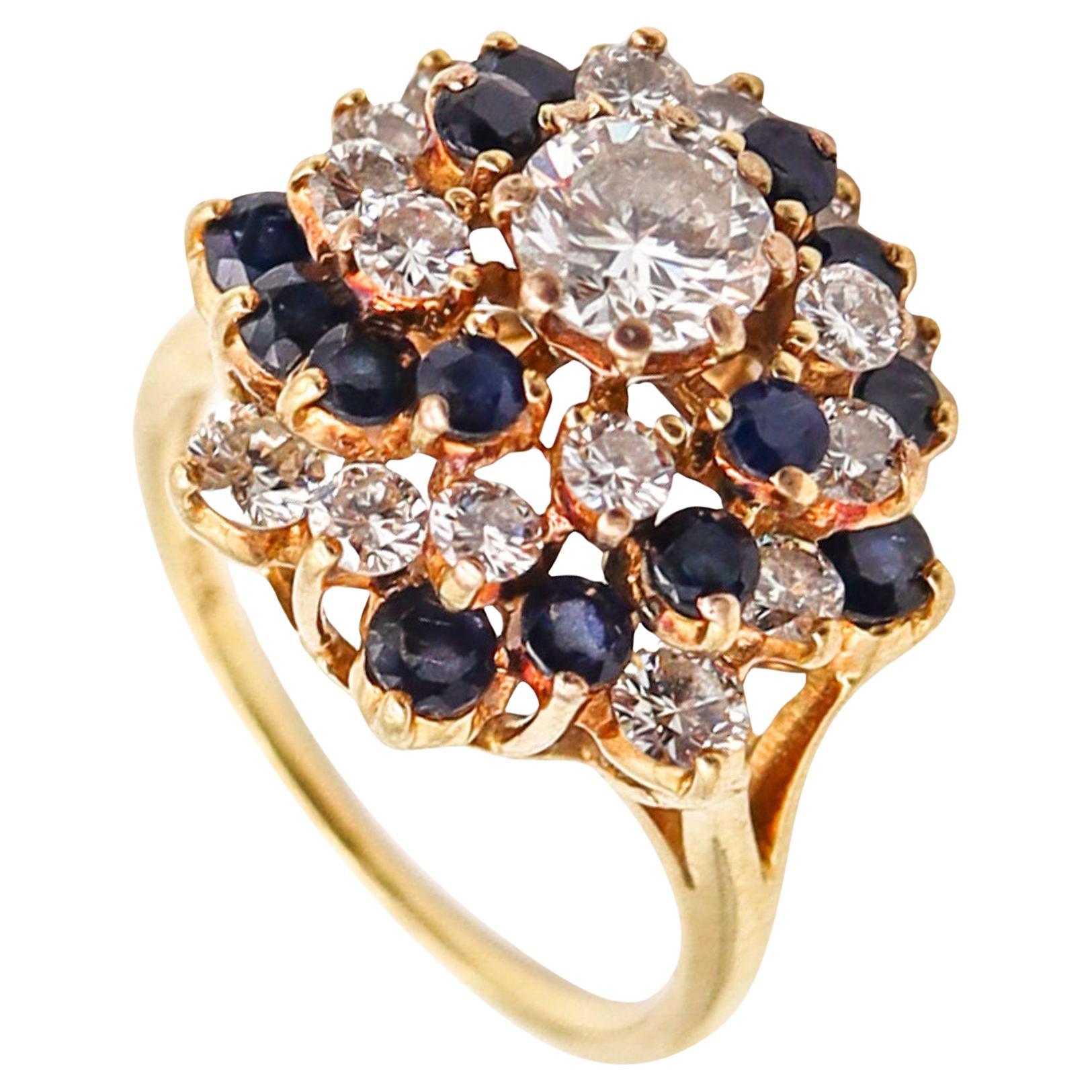 Tiffany & Co. Cluster Ring In 18Kt Gold With 2.58 Ctw In Diamonds And Sapphires