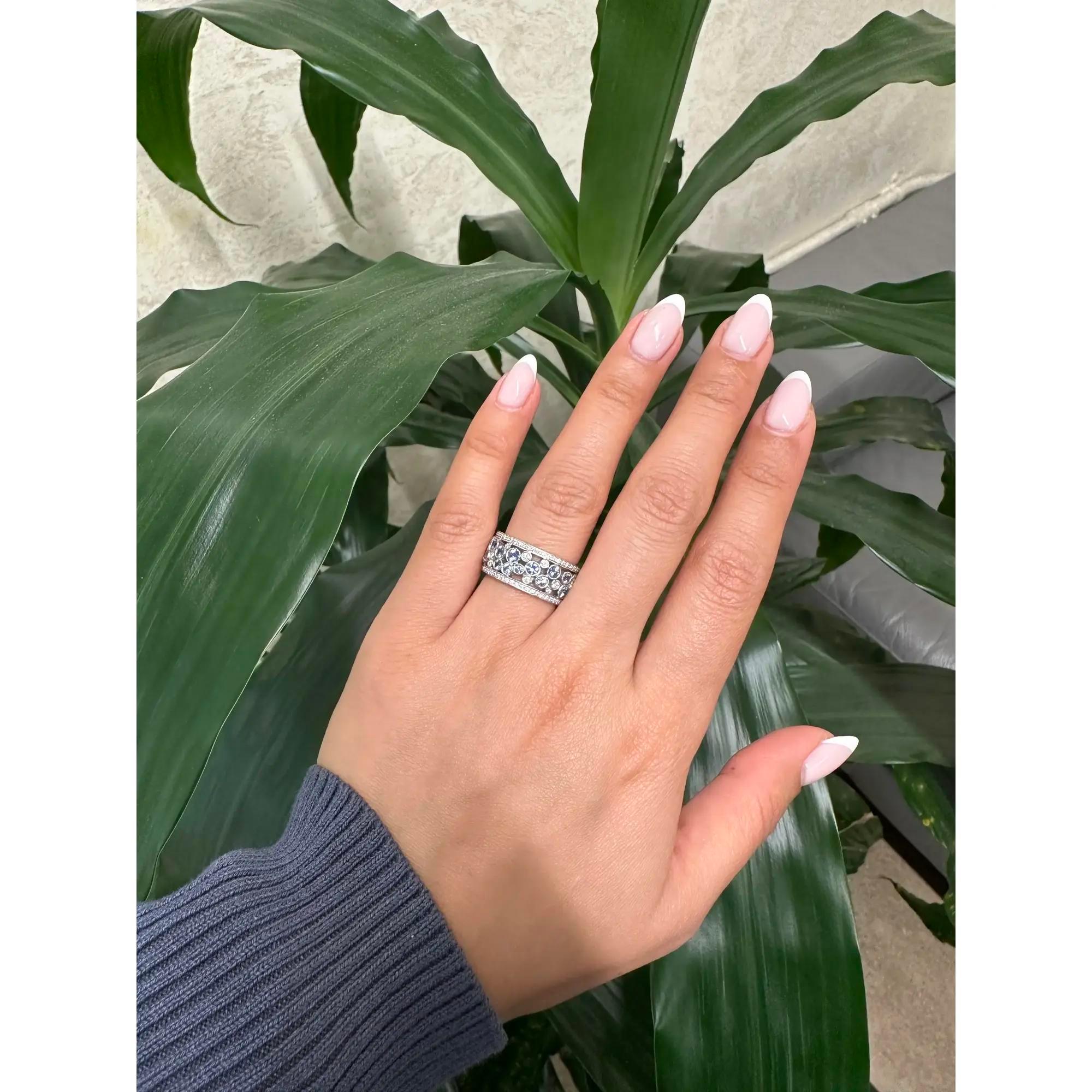 Round Cut TIFFANY & Co. Cobble Stone Blue Sapphire And Diamond Band Ring Platinum For Sale