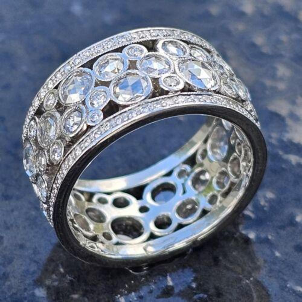 Tiffany & Co. Cobblestone Band Ring Platinum Sz 5.5 Rose Cuts Box 14500 In Good Condition For Sale In Northbrook, IL