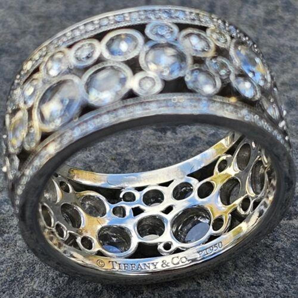 Women's Tiffany & Co. Cobblestone Band Ring Platinum Sz 5.5 Rose Cuts Box 14500 For Sale