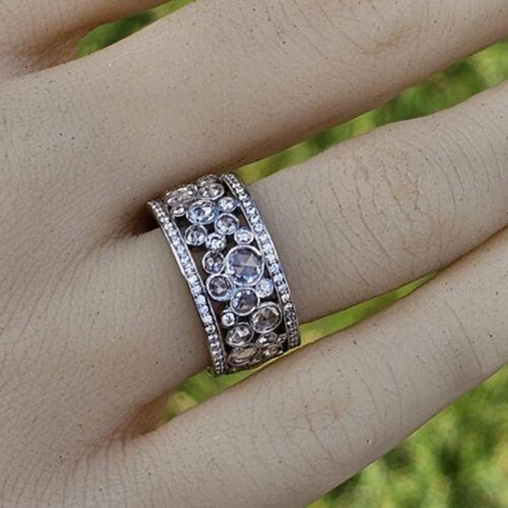 Tiffany & Co. Cobblestone Band Ring Platinum Sz 5.5 Rose Cuts Box 14500 For Sale 2