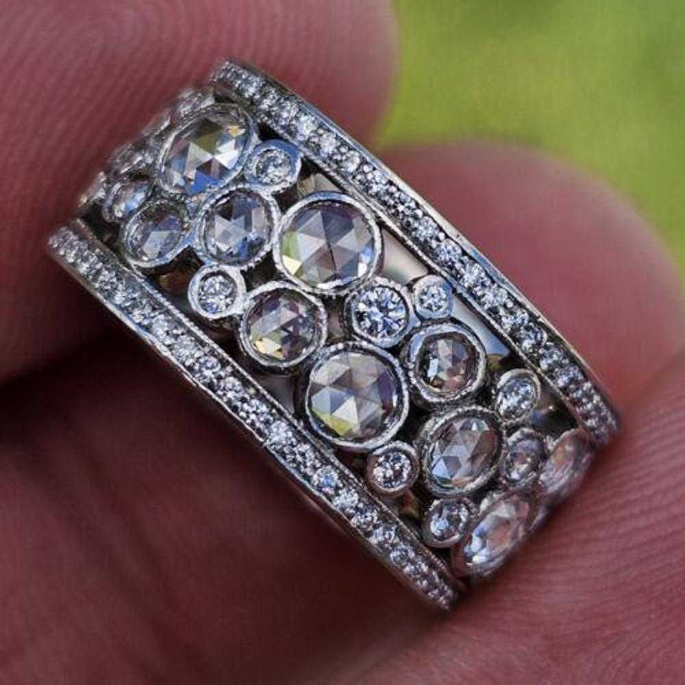 Tiffany & Co. Cobblestone Band Ring Platinum Sz 5.5 Rose Cuts Box 14500 For Sale 4
