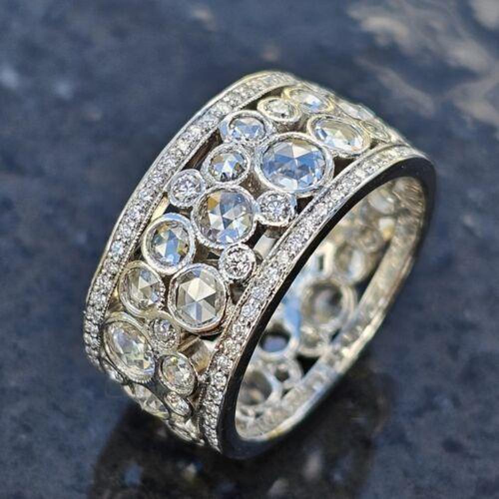 Tiffany & Co. Cobblestone Band Ring Platinum Sz 5.5 Rose Cuts Box 14500 For Sale 5