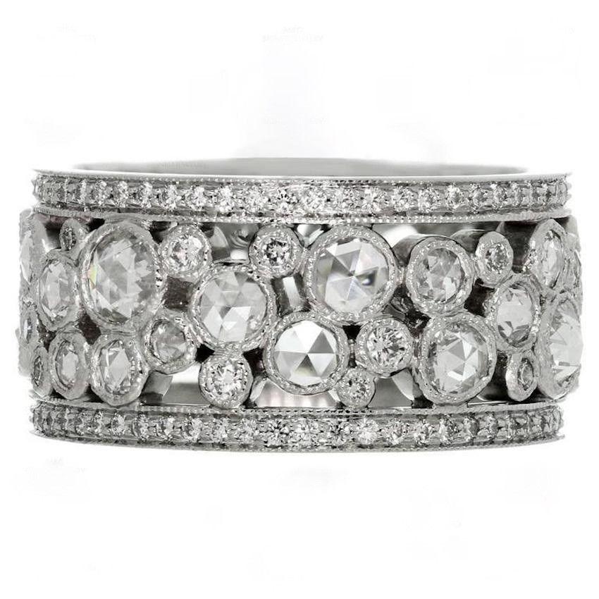 Tiffany & Co Cobblestone Band Ring Rose Cuts & Round Diamonds 2.12 TCW Platinum In Excellent Condition In San Diego, CA