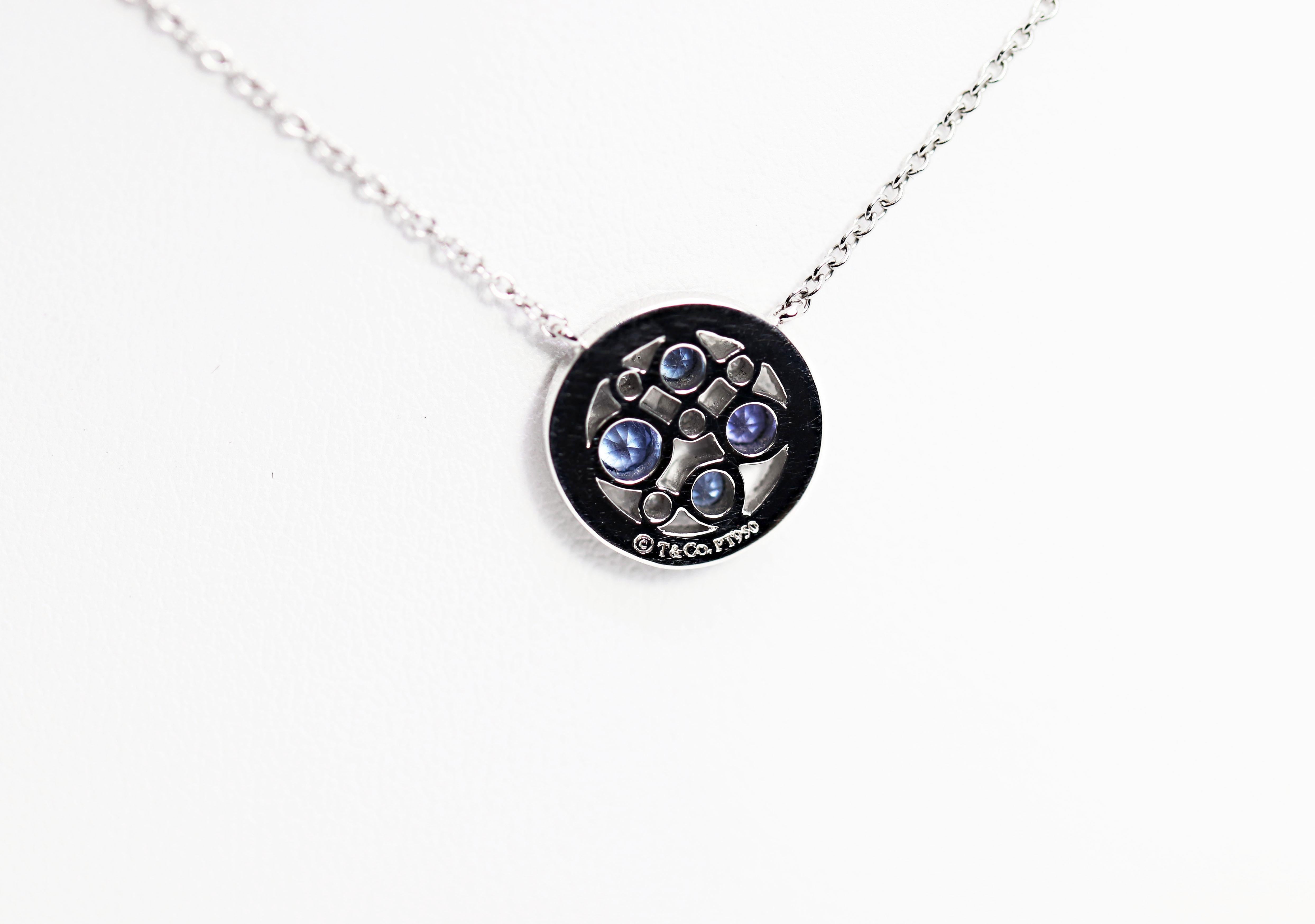 Round Cut Tiffany & Co. Cobblestone Montana Sapphire and Diamond Platinum Pendant Necklace