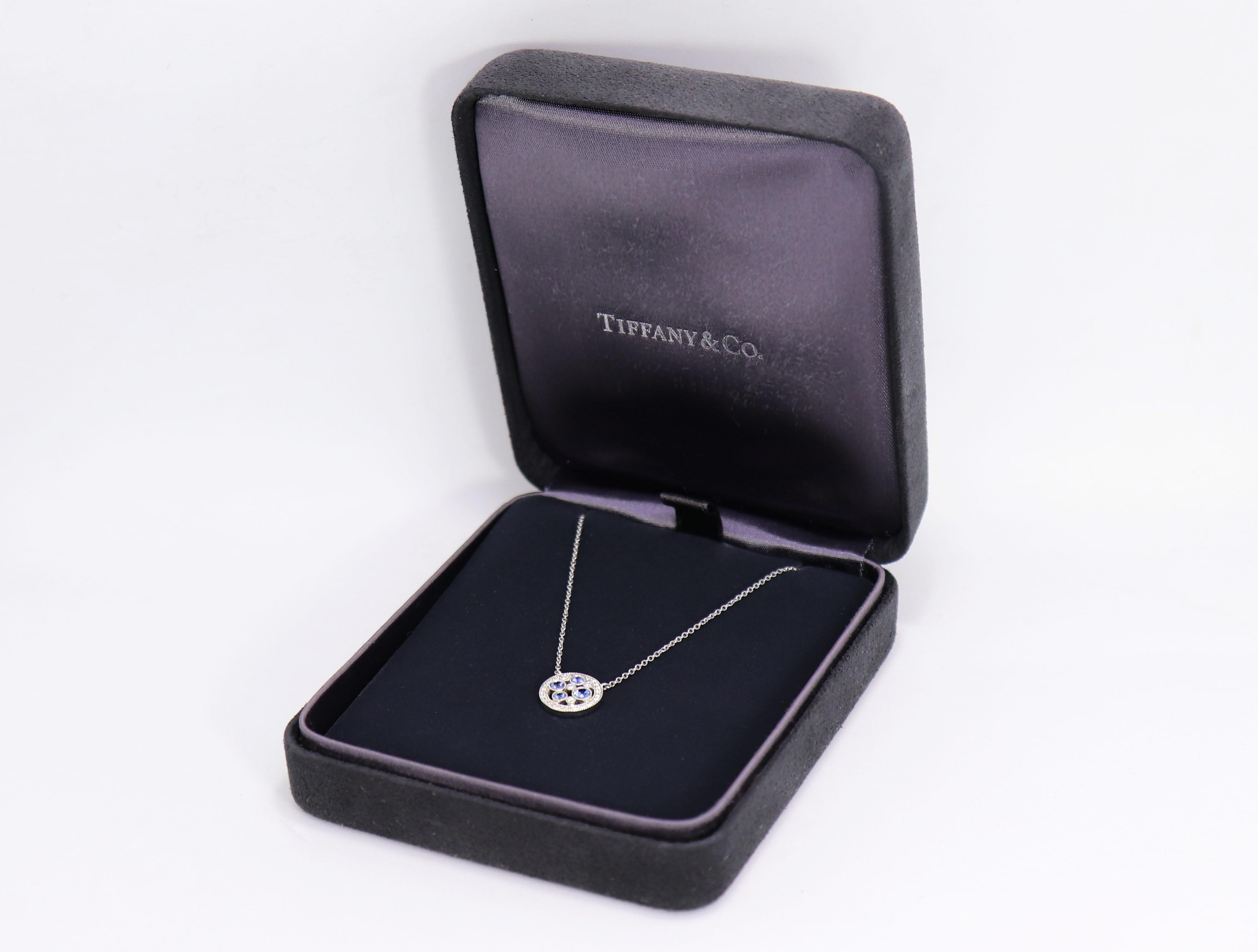 Tiffany & Co. Cobblestone Montana Sapphire and Diamond Platinum Pendant Necklace In Excellent Condition In London, GB