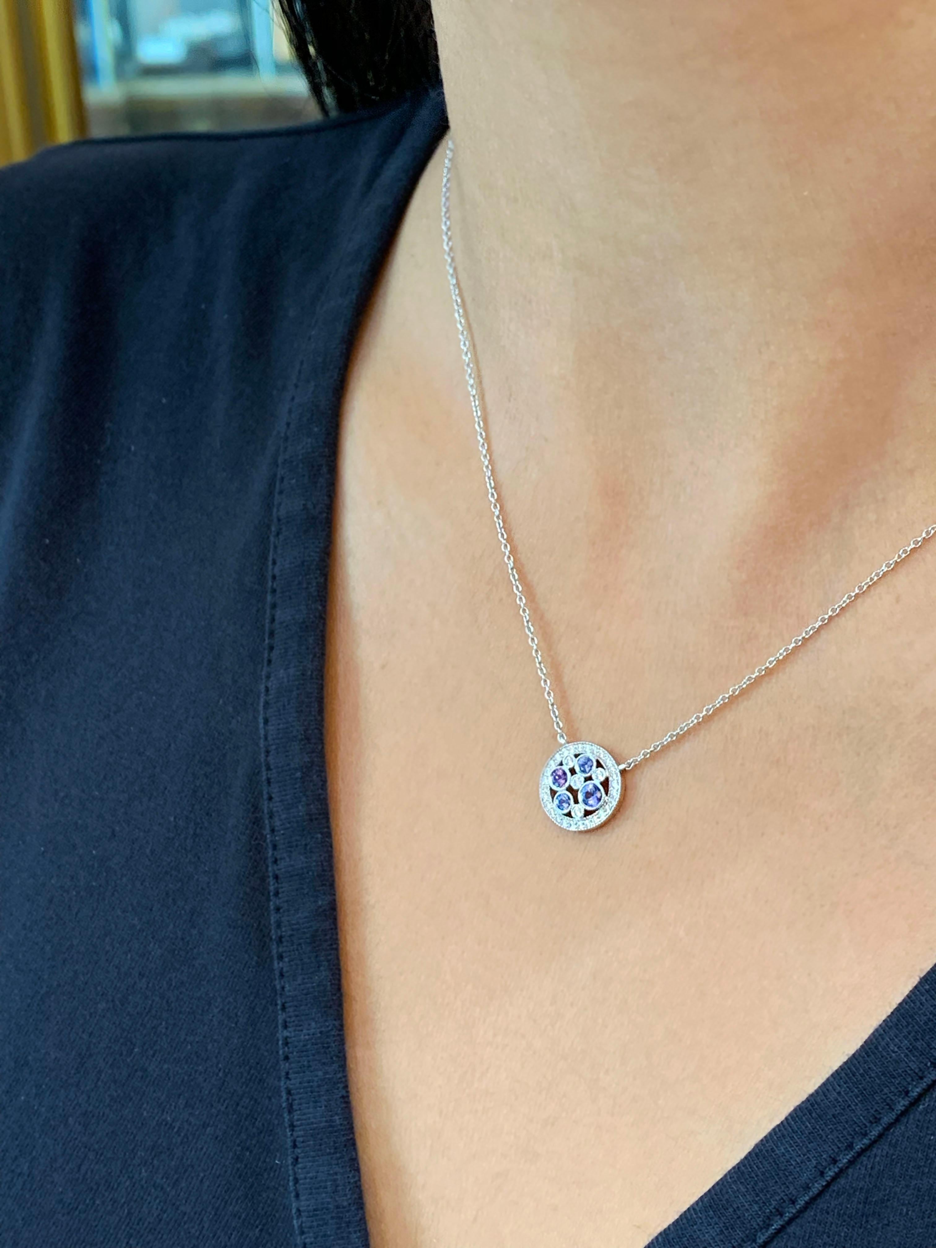 Women's Tiffany & Co. Cobblestone Montana Sapphire and Diamond Platinum Pendant Necklace