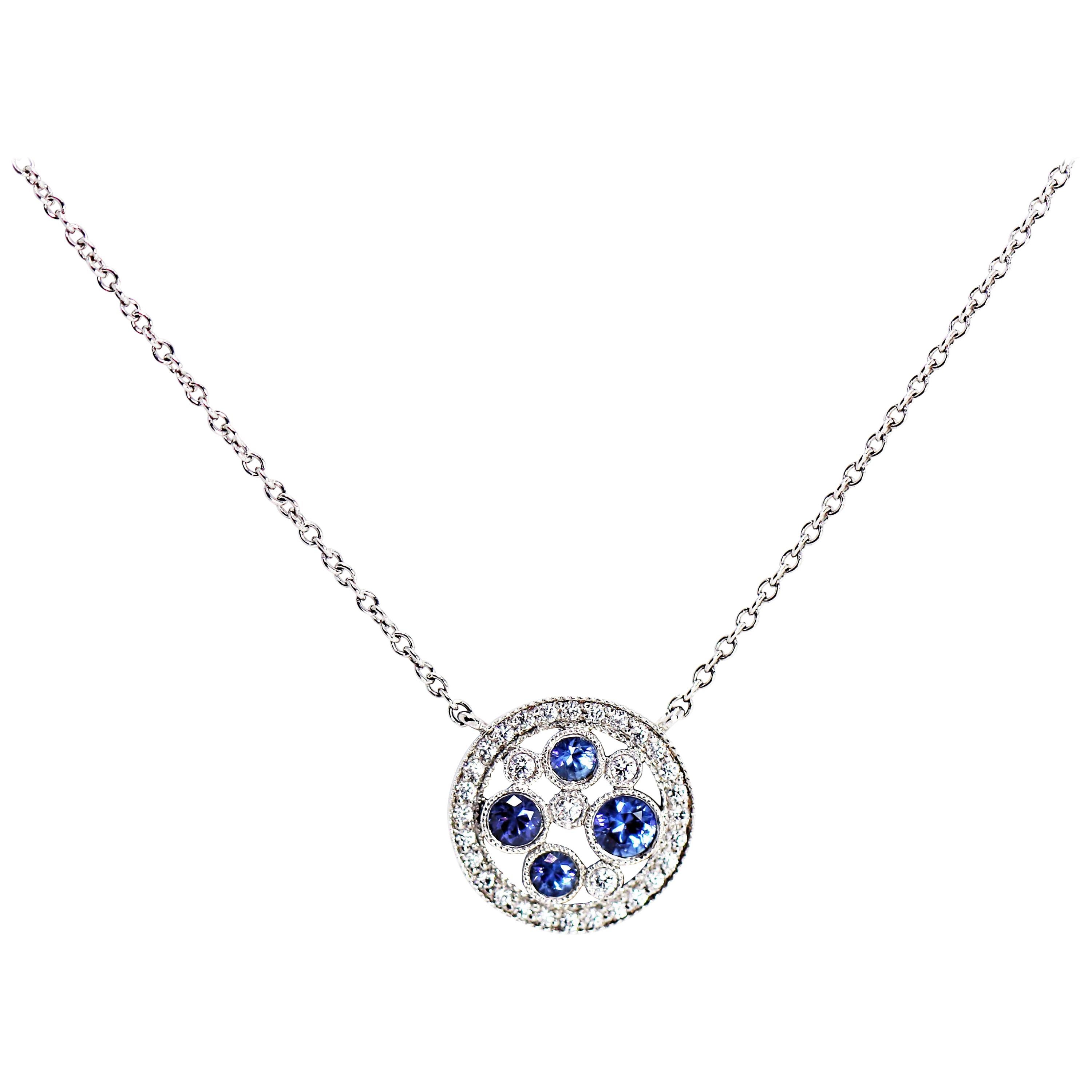 Tiffany & Co. Cobblestone Montana Sapphire and Diamond Platinum Pendant Necklace