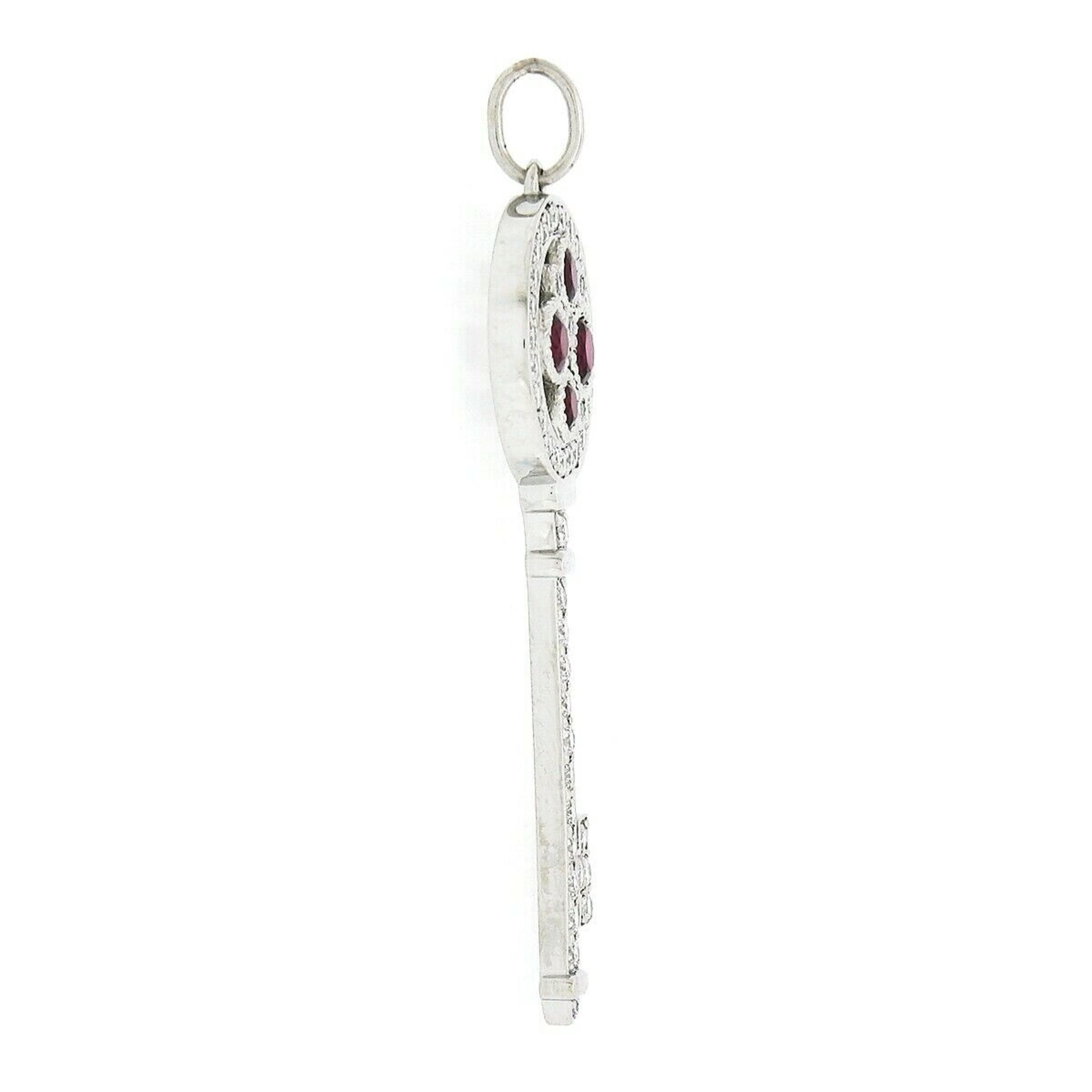 Round Cut Tiffany & Co. Cobblestone Platinum .53ct Ruby Diamond Lock Key Charm Pendant