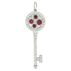 Tiffany & Co. Cobblestone Platinum .53ct Ruby Diamond Lock Key Charm Pendant