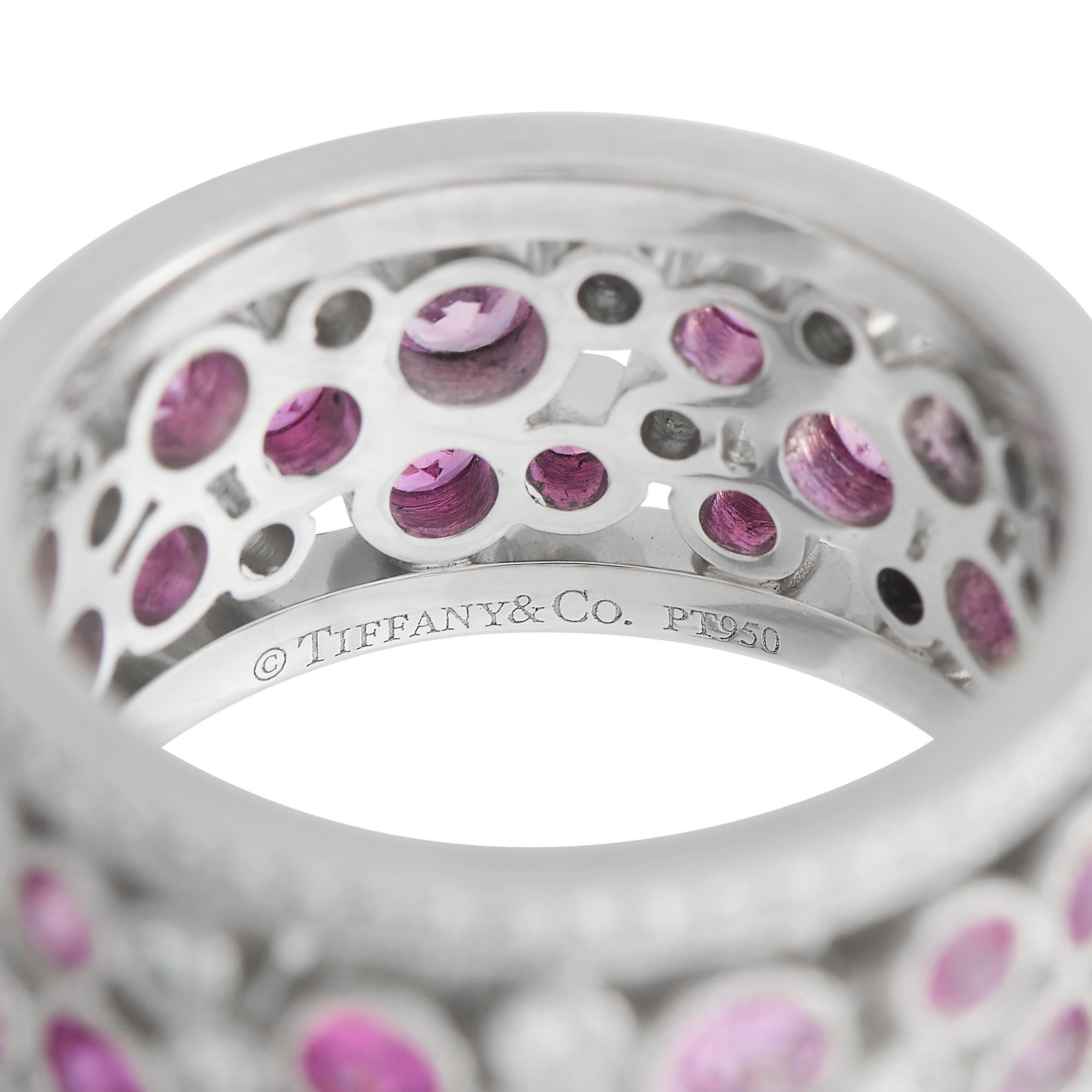 Tiffany & Co. Platin-Ring mit Kugelstein, Diamant, Rubin und rosa Saphir im Zustand „Hervorragend“ in Southampton, PA