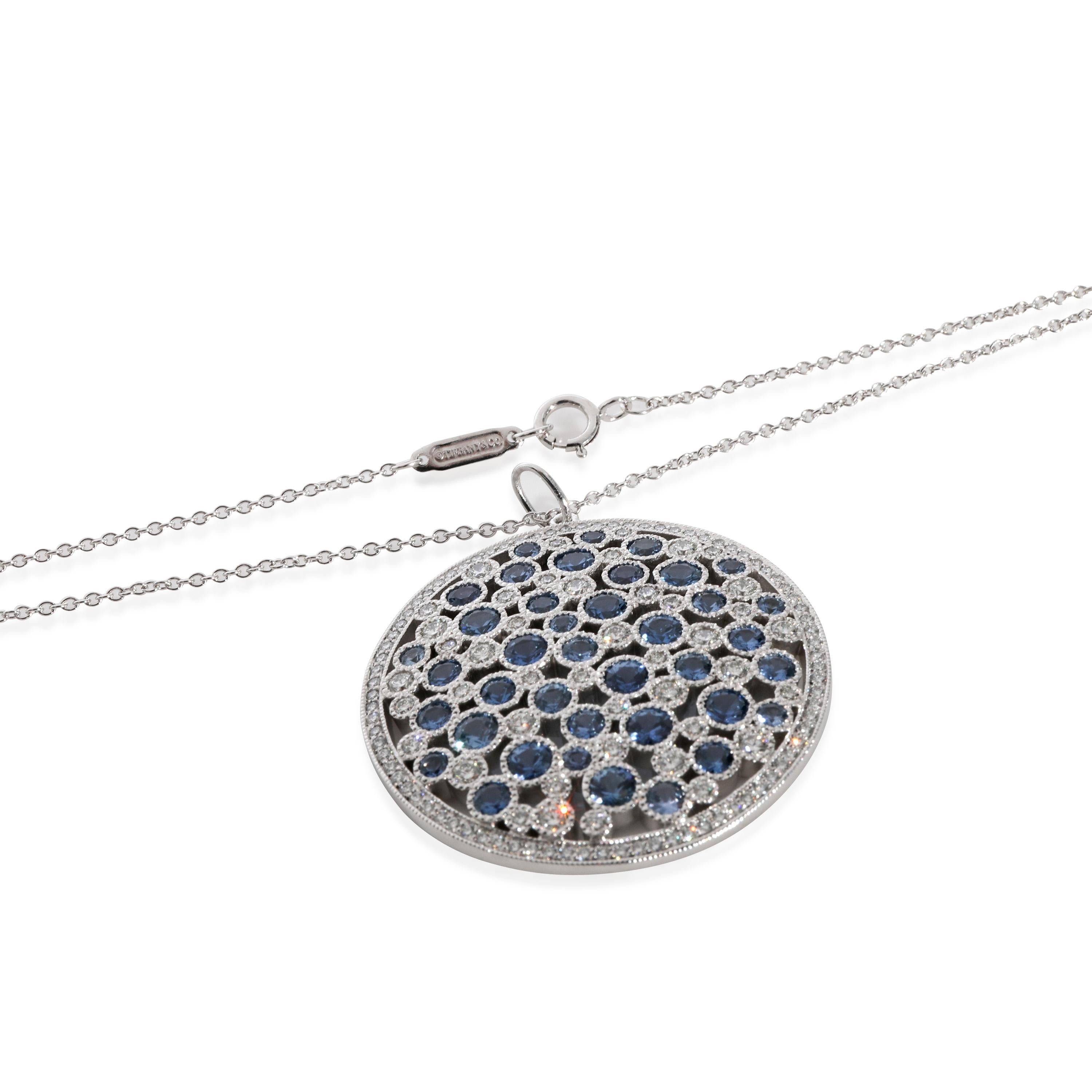 Tiffany & Co. Cobblestone Sapphire Diamond Pendant in  Platinum 0.91 CTW In Excellent Condition For Sale In New York, NY