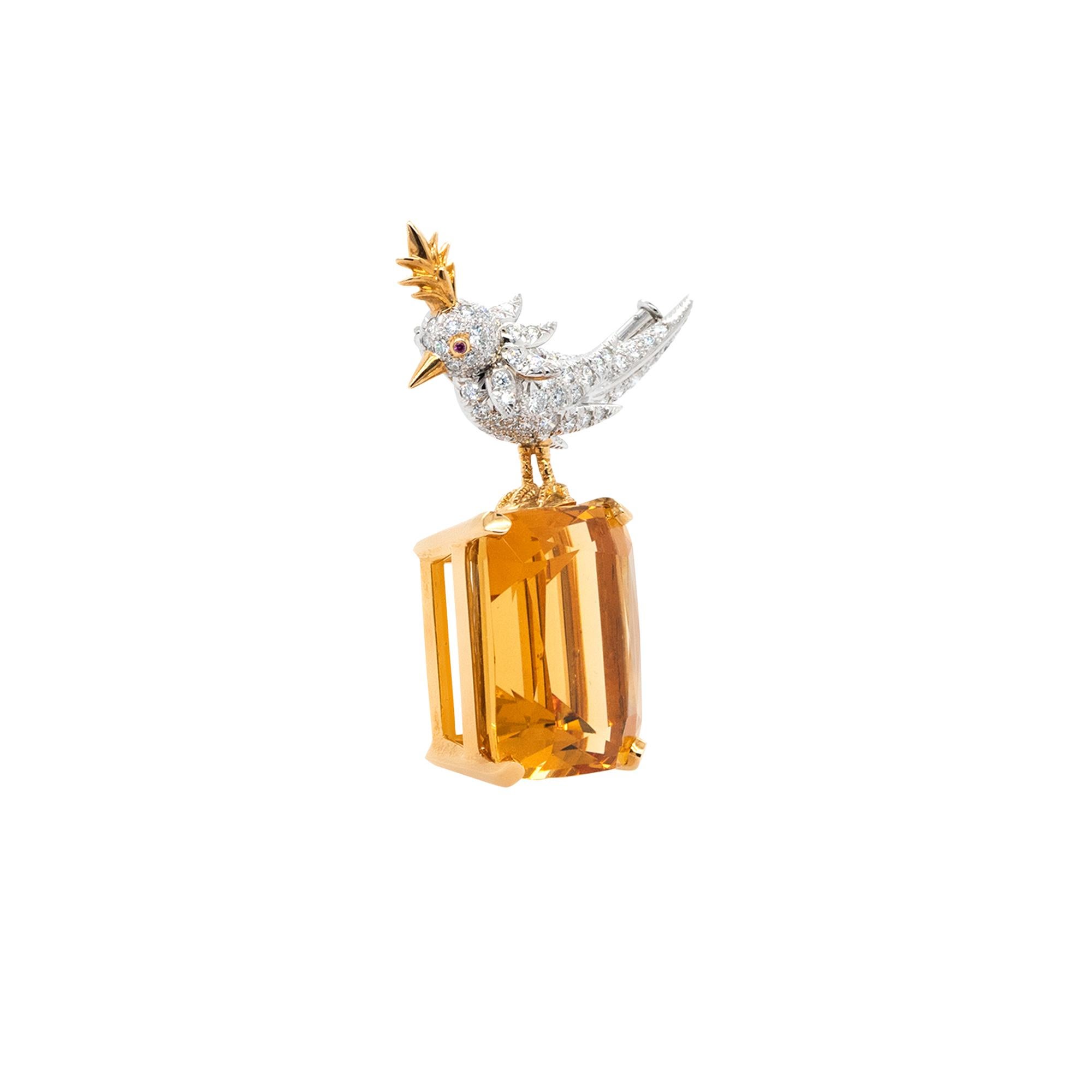 Tiffany & Co. Cockatoo „ Vogel auf einem Felsen“ 64,04 Karat Citrin-Brosche im Zustand „Hervorragend“ im Angebot in Boca Raton, FL