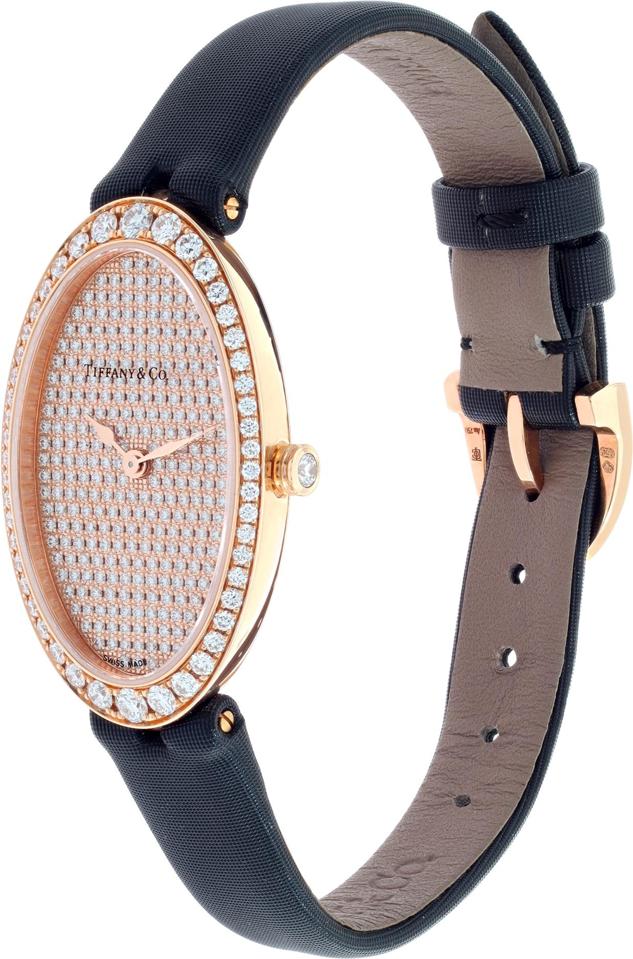Tiffany & Co. Orologio Cocktail a 2 mani con pavé di diamanti in oro rosa In condizioni ottime in vendita a Surfside, FL