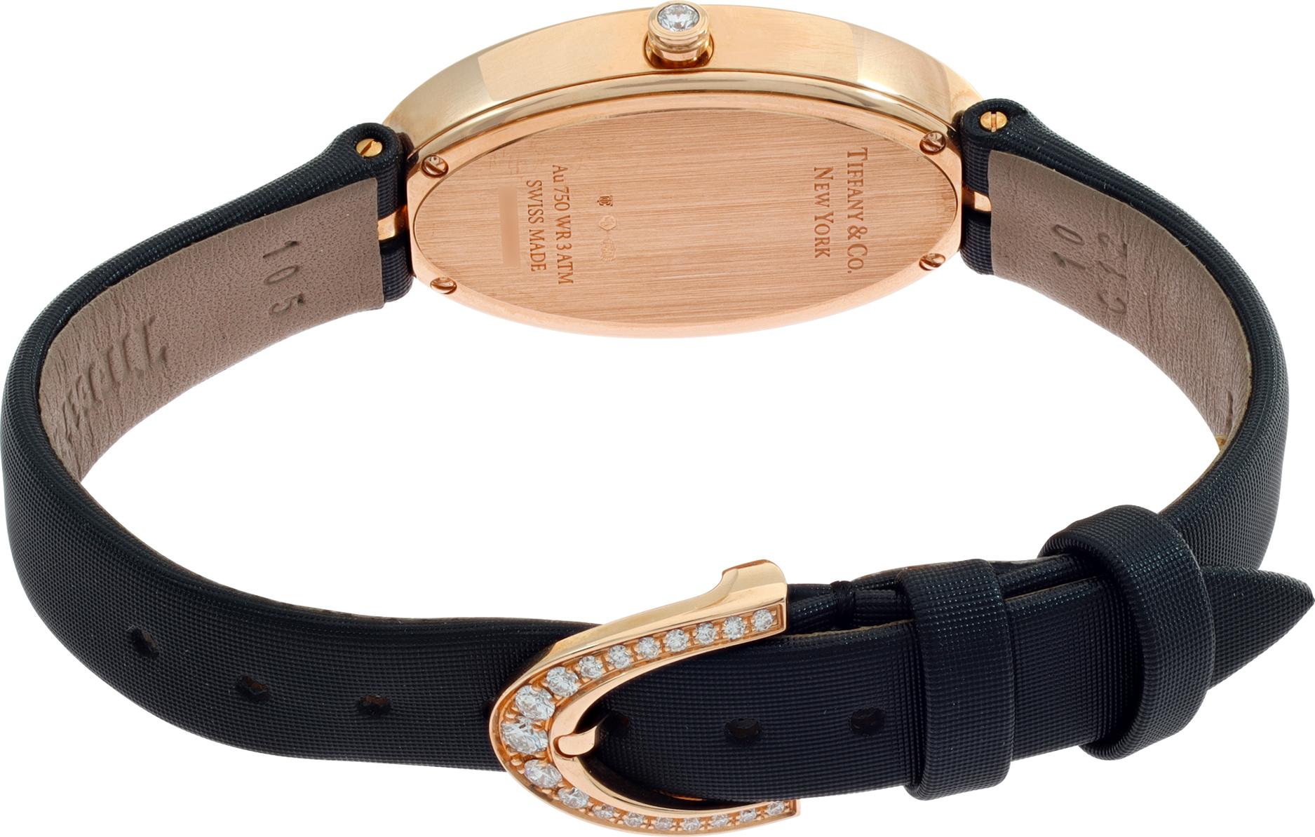 Tiffany & Co. Orologio Cocktail a 2 mani con pavé di diamanti in oro rosa in vendita 1