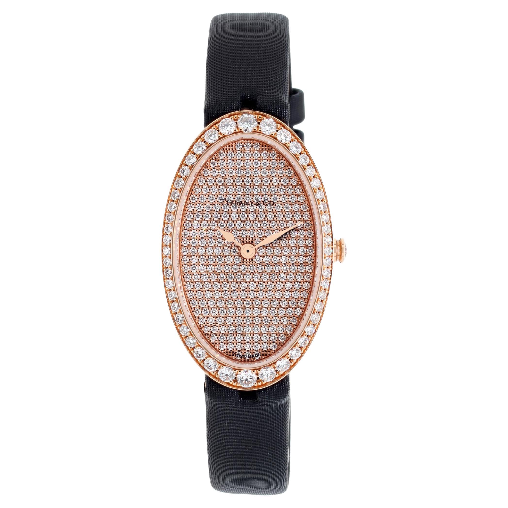 Tiffany & Co. Cocktail 2-Hand Pave Diamond Rose Gold Watch