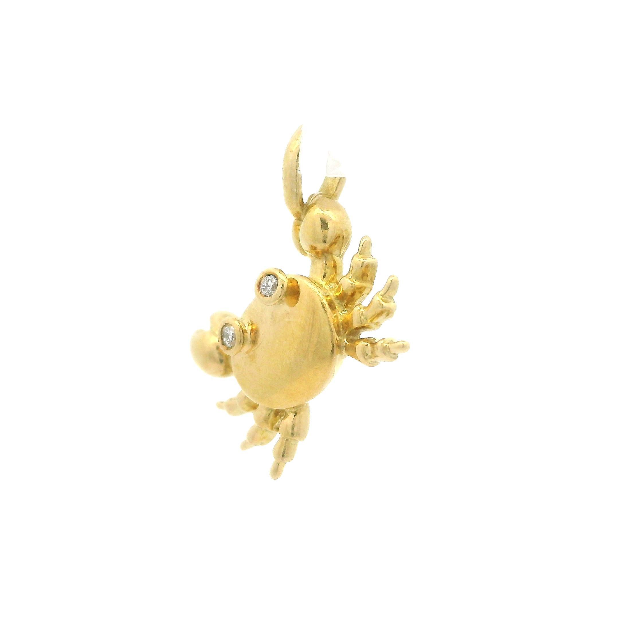 Brilliant Cut Tiffany & Co. Collectible 18k Yellow Gold Diamond Crab Charm Pendant