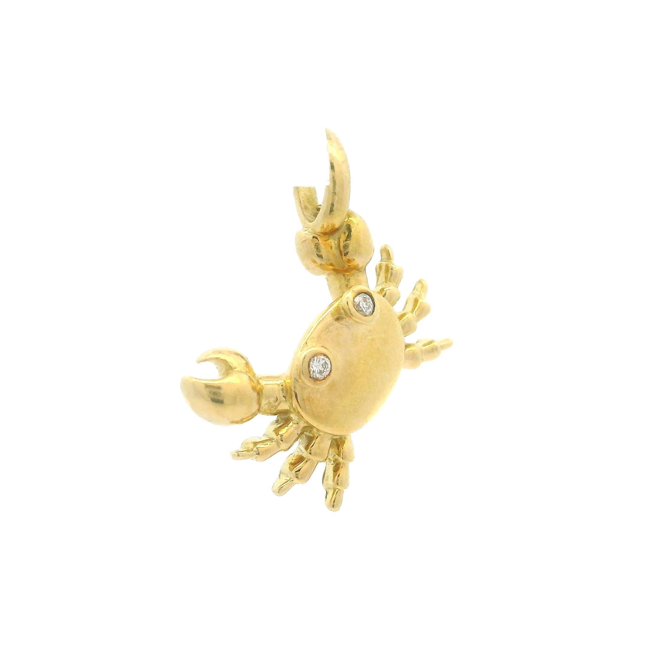 Tiffany & Co. Collectible 18k Yellow Gold Diamond Crab Charm Pendant In Excellent Condition In Montclair, NJ
