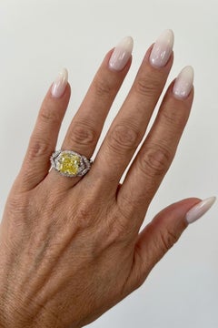 Tiffany & Co. Collector's 2.32 Carat Fancy Vivid Yellow Cushion Cut Diamond Ring