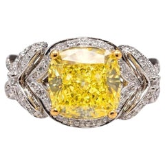 Tiffany & Co. Collector's 2.32 Carat Fancy Vivid Yellow Cushion Cut Diamond Ring