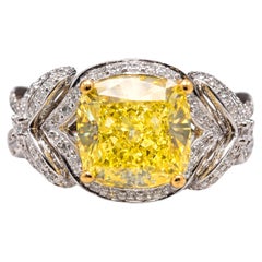 Tiffany & Co. Collector's 2.32 Carat Fancy Vivid Yellow Cushion Cut Diamond Ring