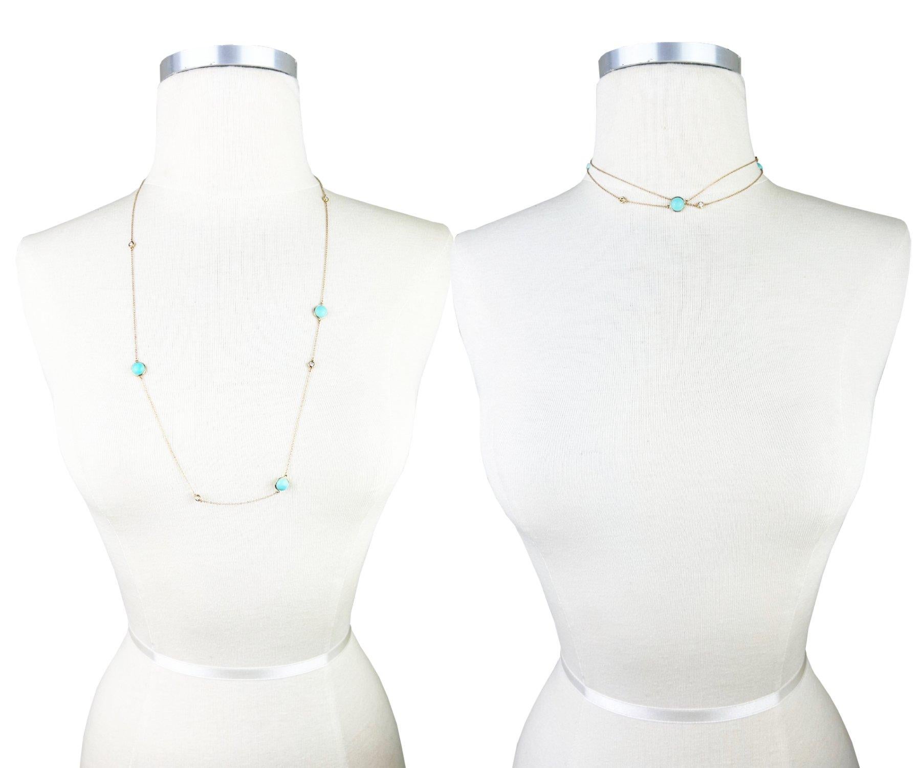 Artisan Tiffany &Co Color by the Yard Sprinkle Turquoise Diamond 750 Solid Gold Necklace For Sale
