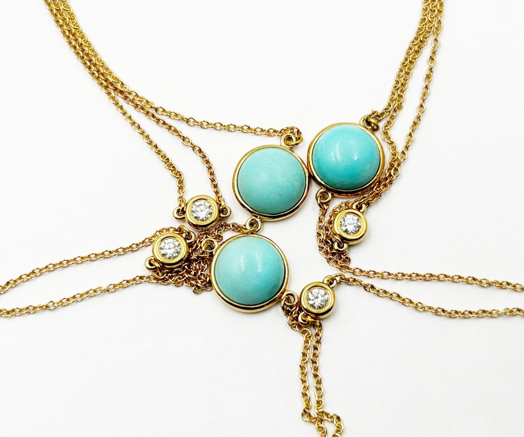 Brilliant Cut Tiffany &Co Color by the Yard Sprinkle Turquoise Diamond 750 Solid Gold Necklace For Sale