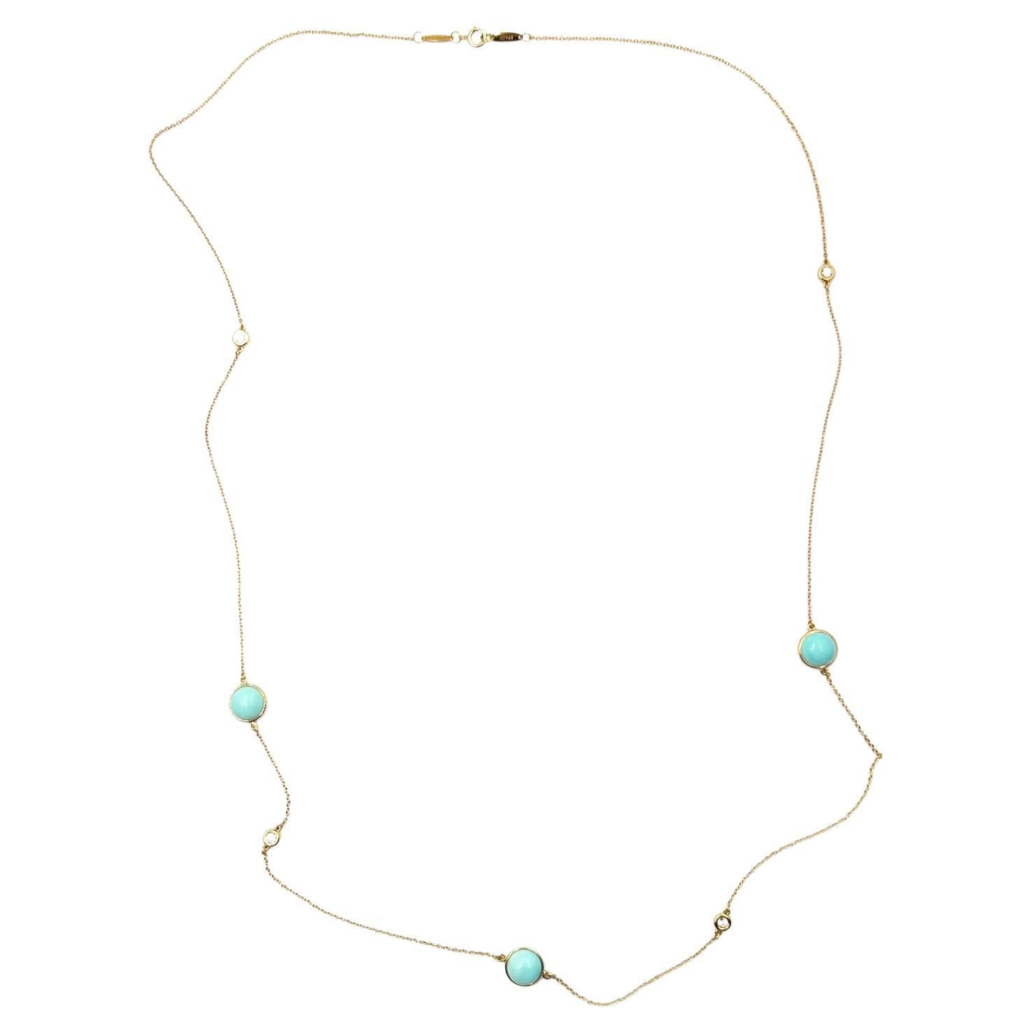 Tiffany &Co Color by the Yard Sprinkle Turquoise Diamond 750 Solid Gold Necklace For Sale