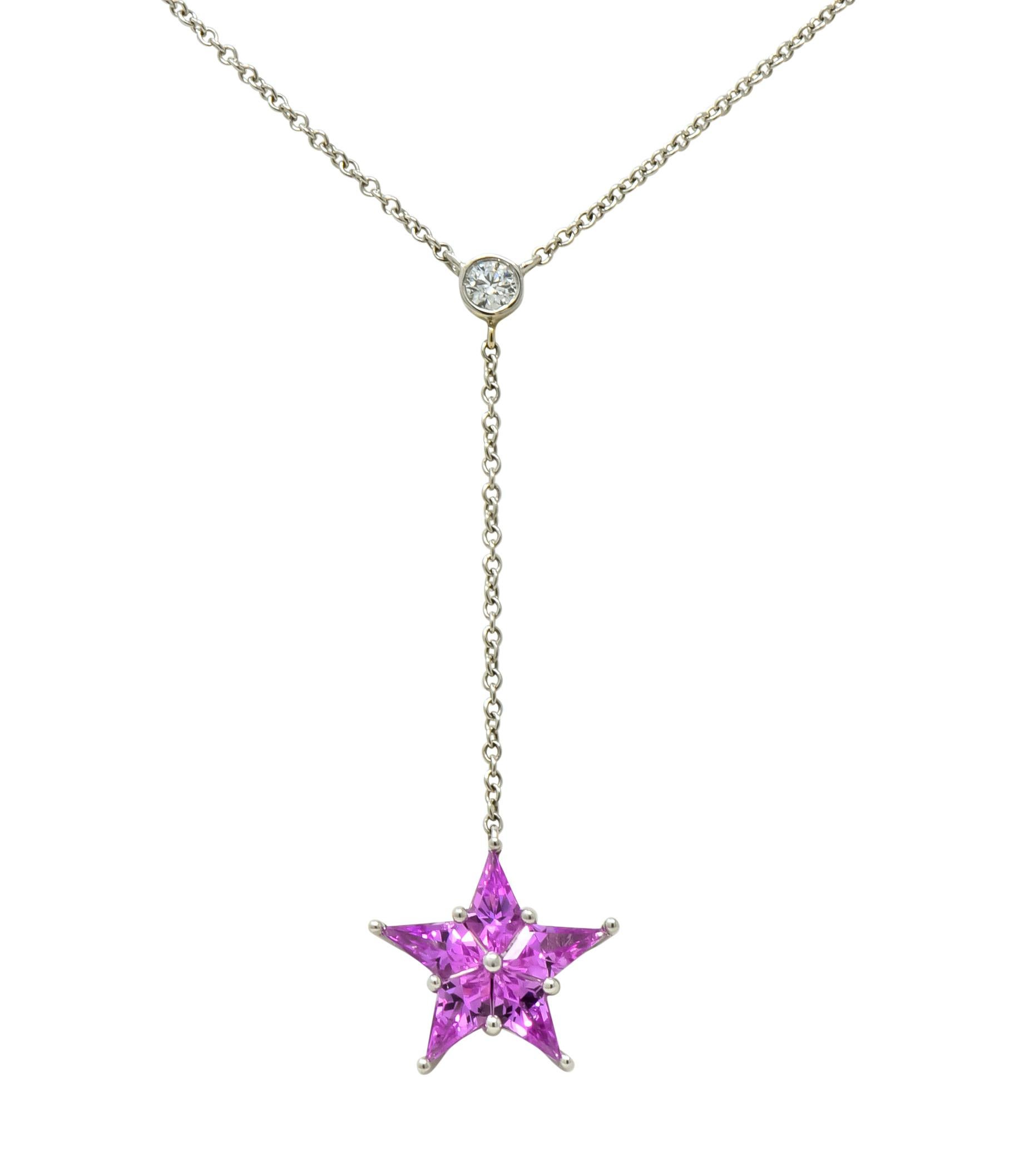 Tiffany & Co. Contemporary 0.95 Carat Sapphire Platinum Star Drop Necklace In Excellent Condition In Philadelphia, PA