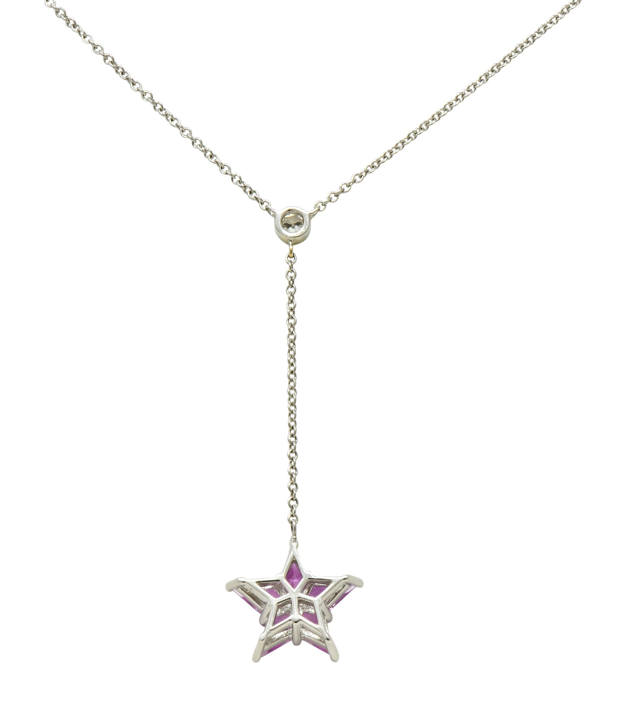 Women's or Men's Tiffany & Co. Contemporary 0.95 Carat Sapphire Platinum Star Drop Necklace