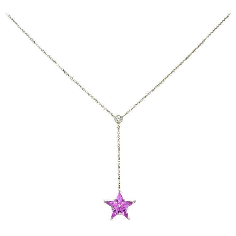 Tiffany And Co Contemporary 0 95 Carat Sapphire Platinum Star Drop Necklace At 1stdibs
