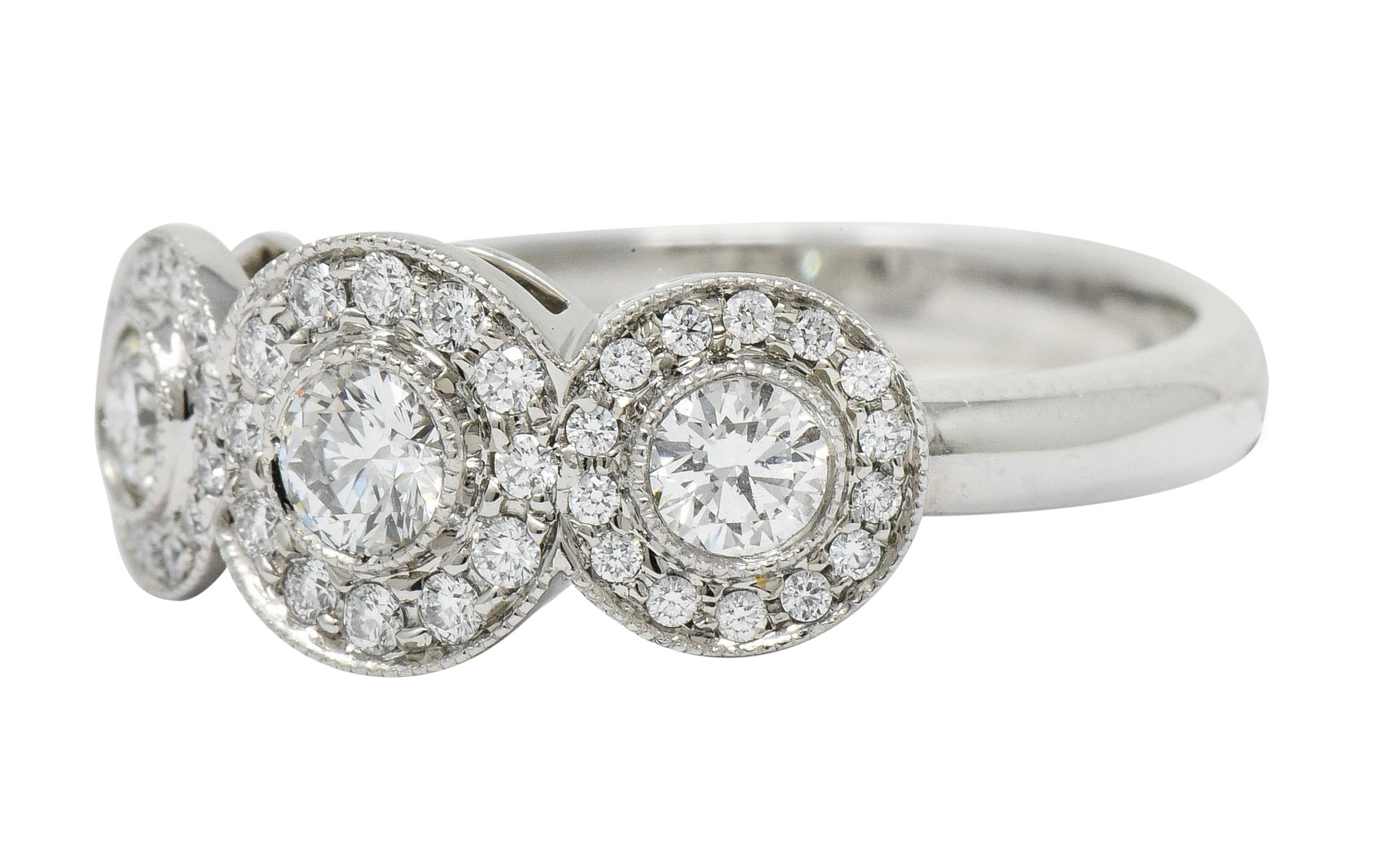 Round Cut Tiffany & Co. Contemporary 1.00 Carat Diamond Platinum Three-Stone Circlet Ring