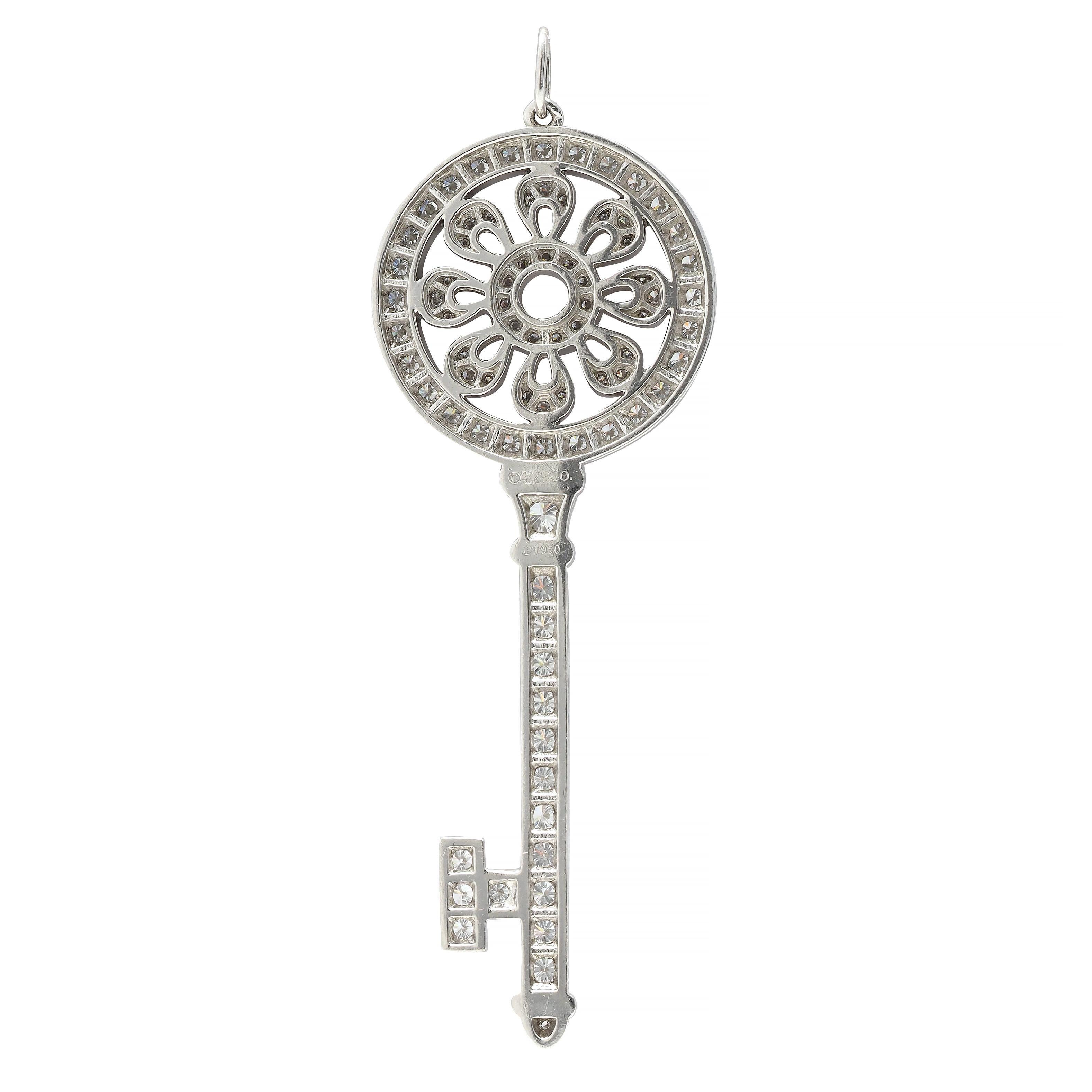 Brilliant Cut Tiffany & Co. Contemporary 1.76 CTW Diamond Platinum Petals Key Pendant For Sale