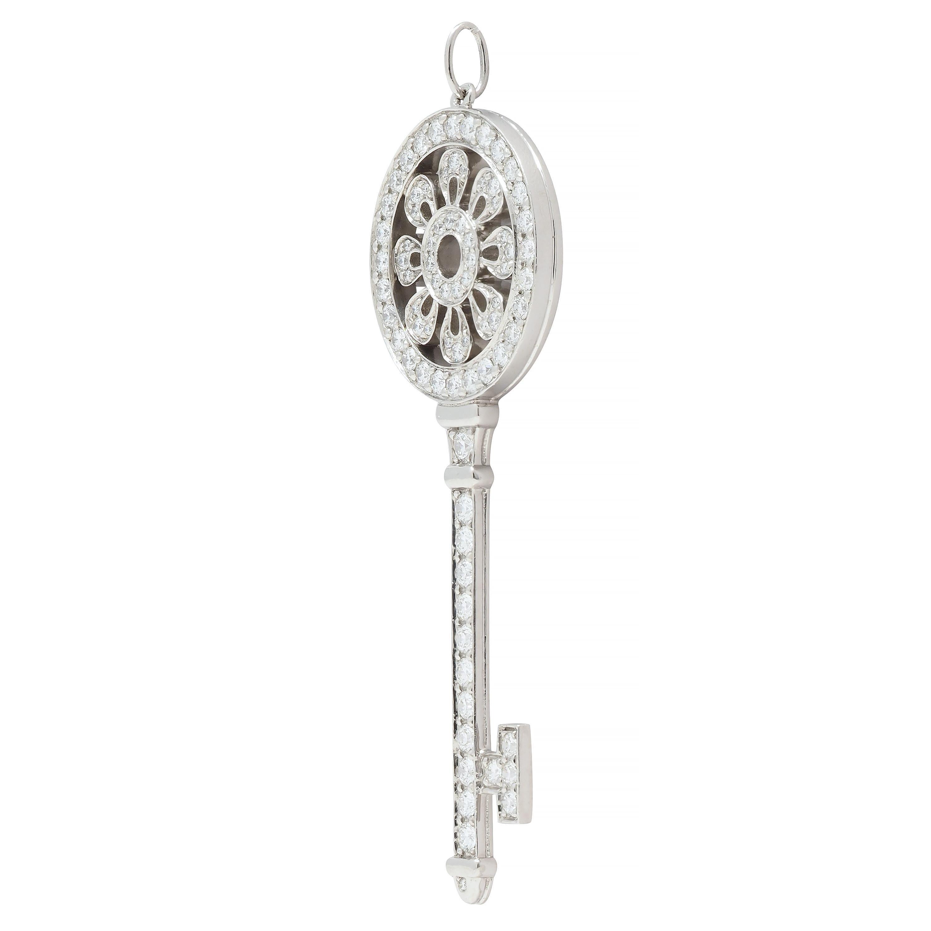 Tiffany & Co. Contemporary 1.76 CTW Diamond Platinum Petals Key Pendant In Good Condition For Sale In Philadelphia, PA