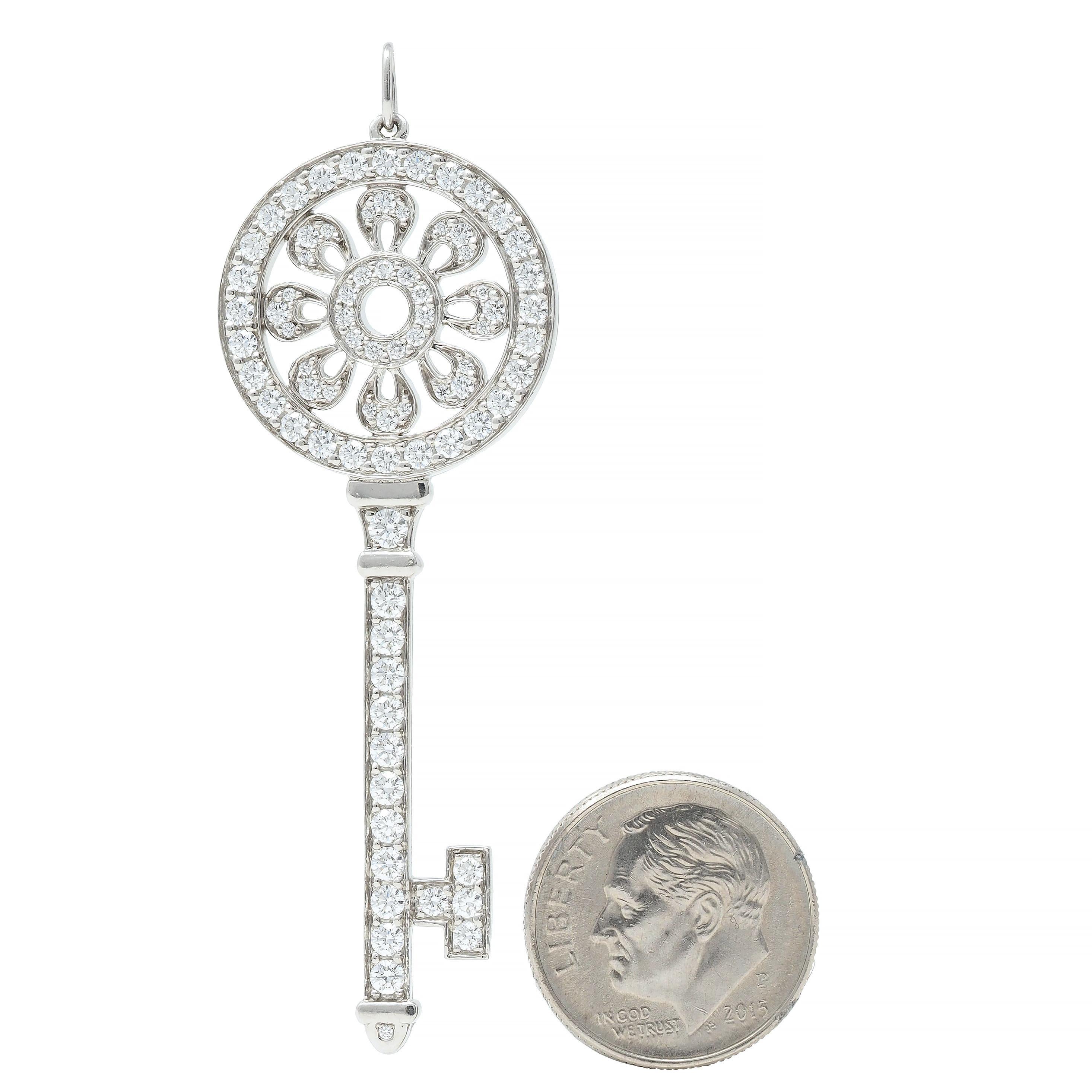 Tiffany & Co. Contemporary 1.76 CTW Diamond Platinum Petals Key Pendant For Sale 3