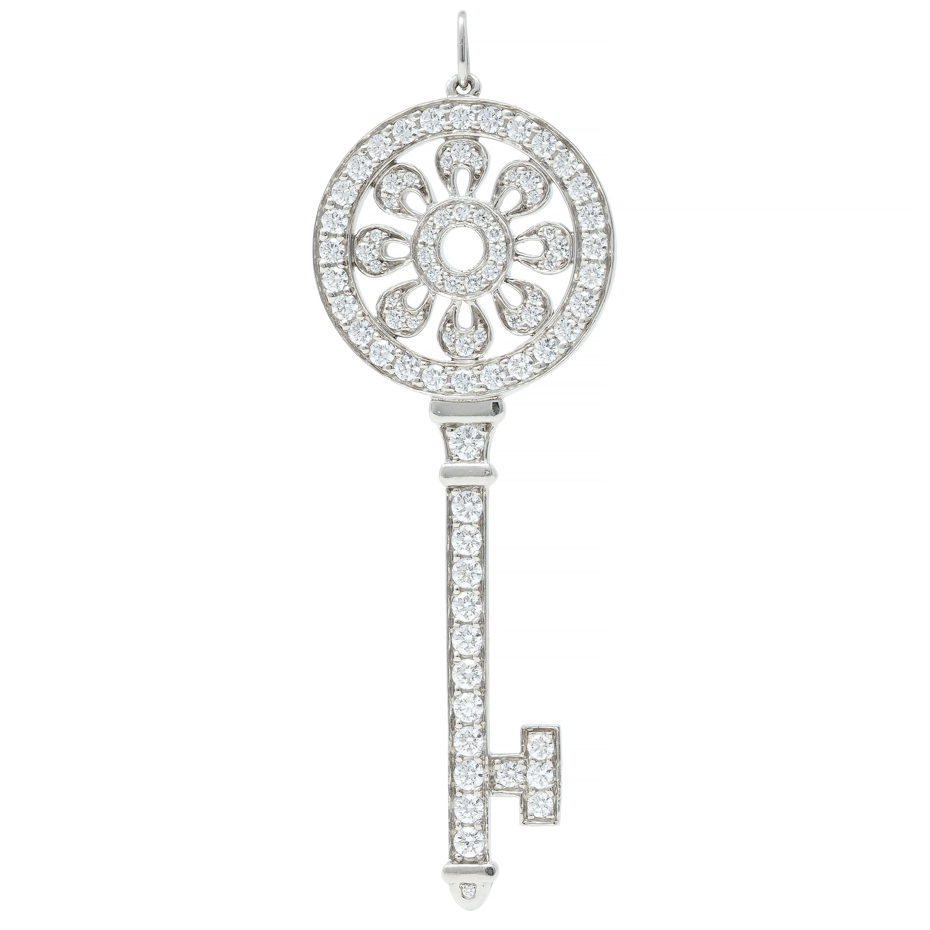 Tiffany & Co. Contemporary 1.76 CTW Diamond Platinum Petals Key Pendant For Sale 4
