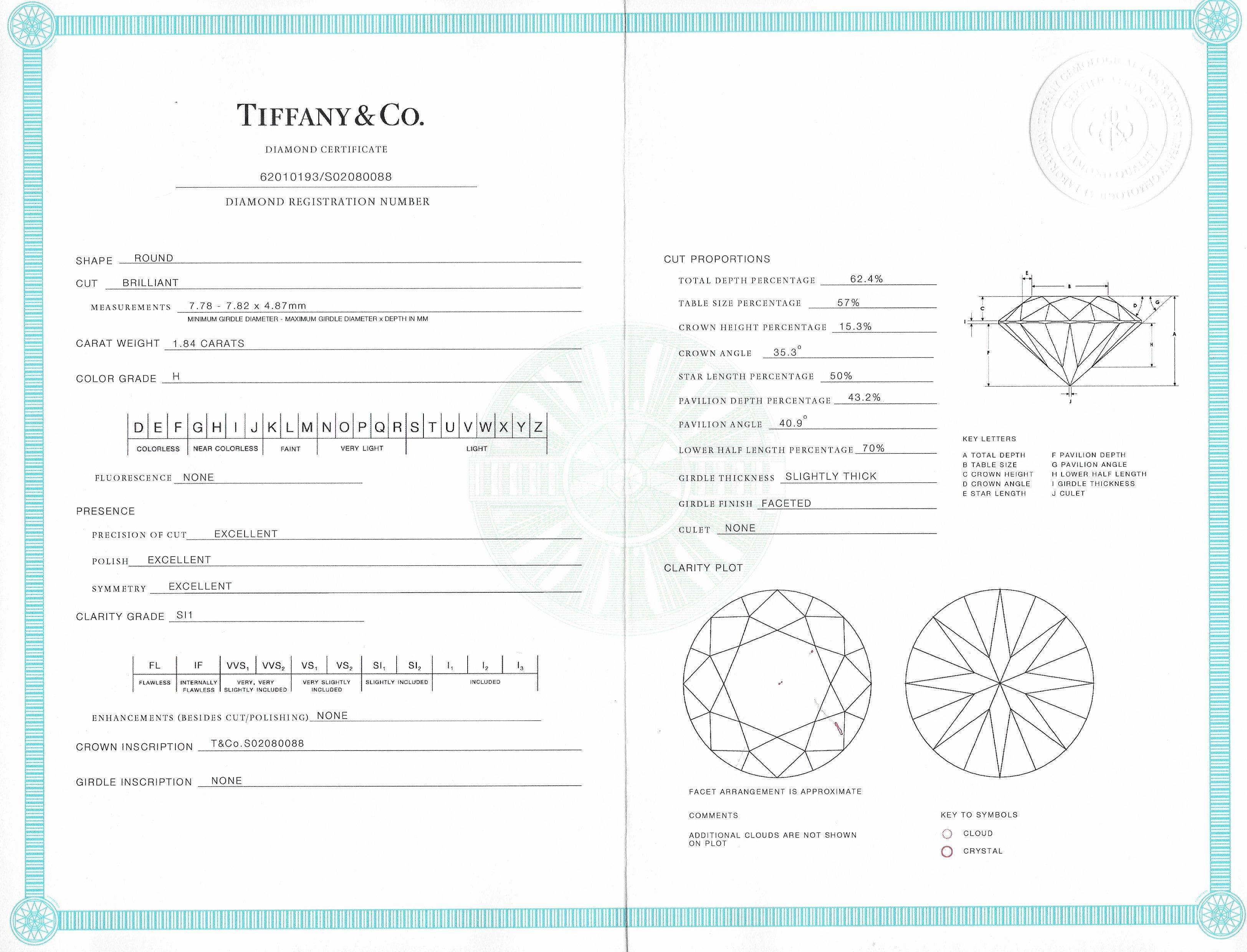 Tiffany & Co. Contemporary 2.02 CTW Diamond Platinum Harmony Engagement Ring For Sale 7