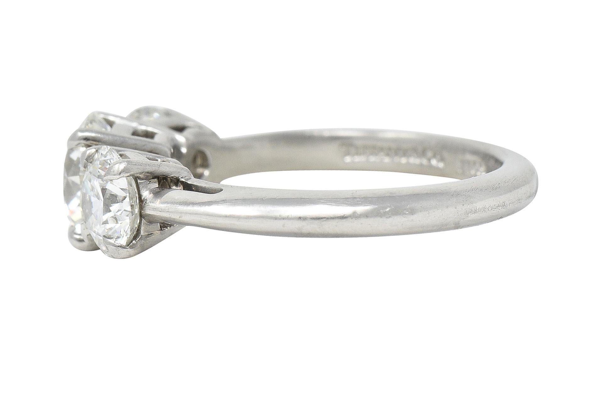 Brilliant Cut Tiffany & Co. Contemporary 2.34 CTW Diamond Platinum Three Stone Engagement Ring