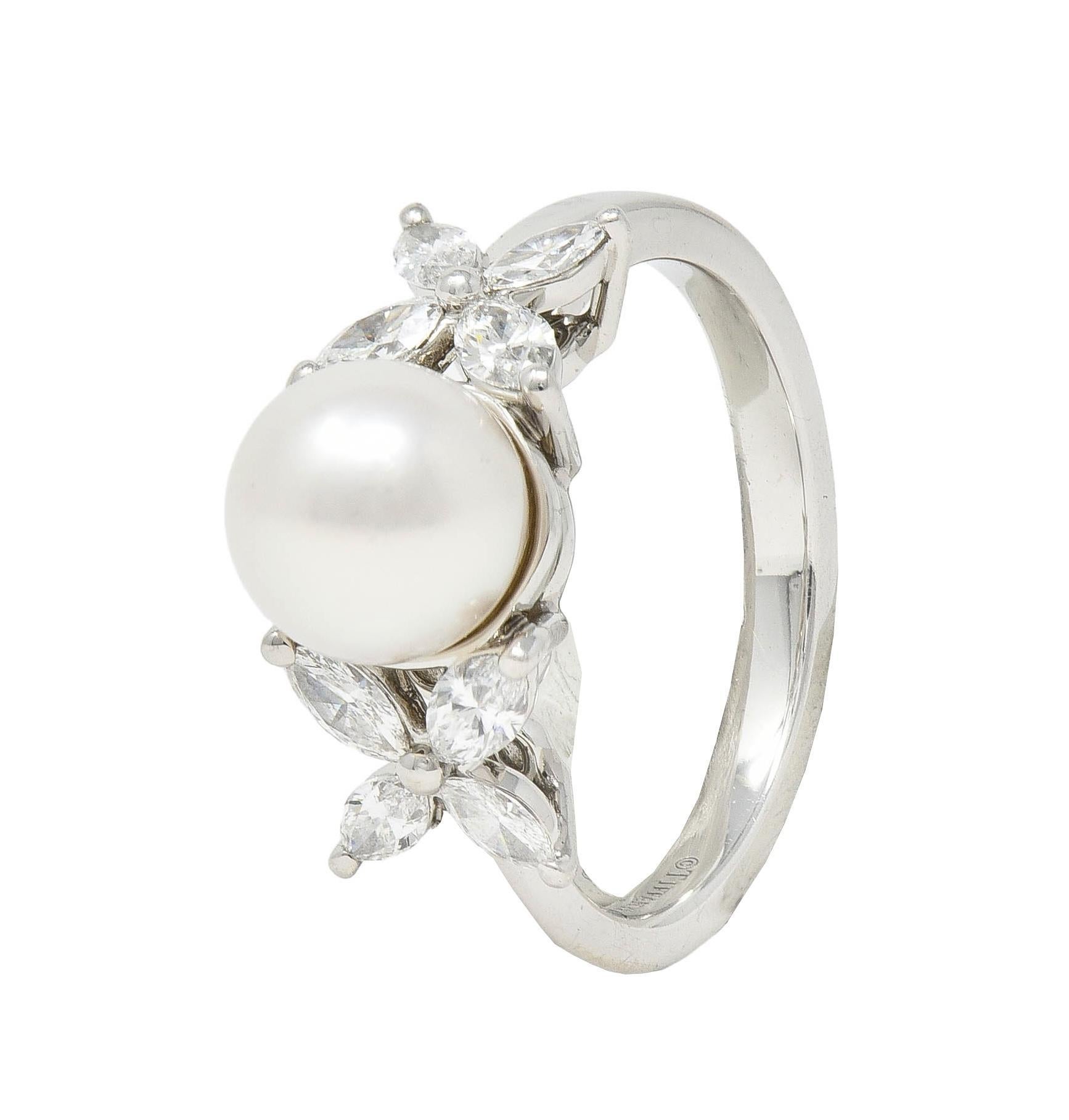 Tiffany & Co. Contemporary Akoya Pearl Diamond Platinum Victoria Cluster Ring 5