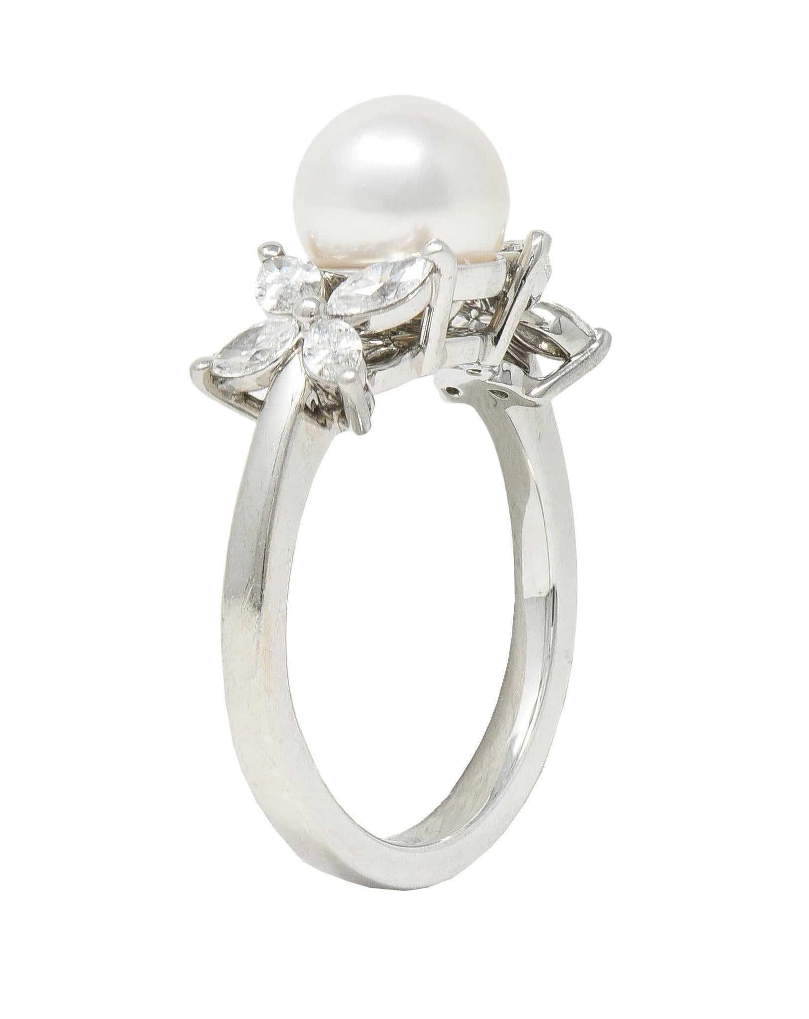 Tiffany & Co. Contemporary Akoya Pearl Diamond Platinum Victoria Cluster Ring 6