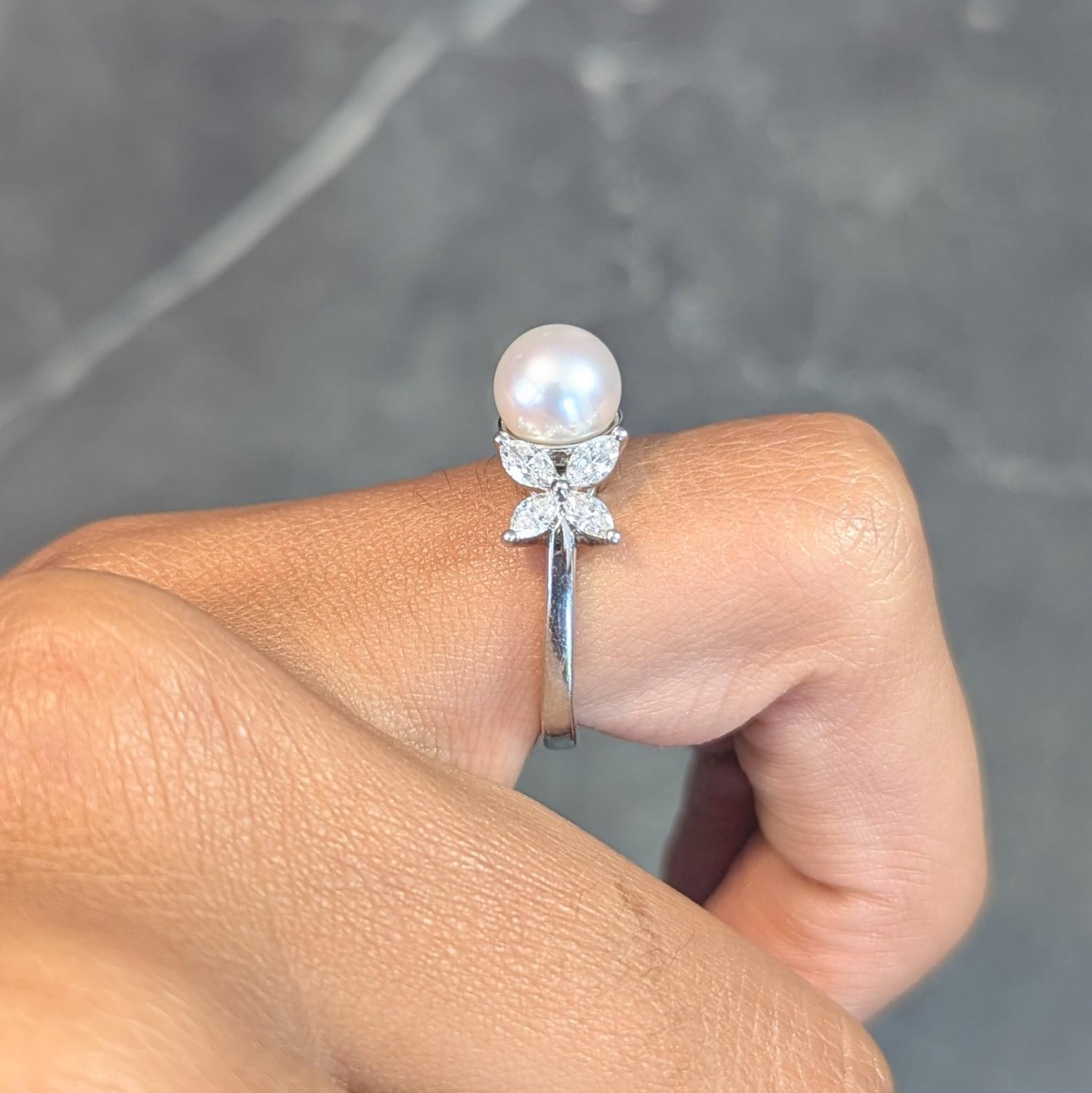 Tiffany & Co. Contemporary Akoya Pearl Diamond Platinum Victoria Cluster Ring 8