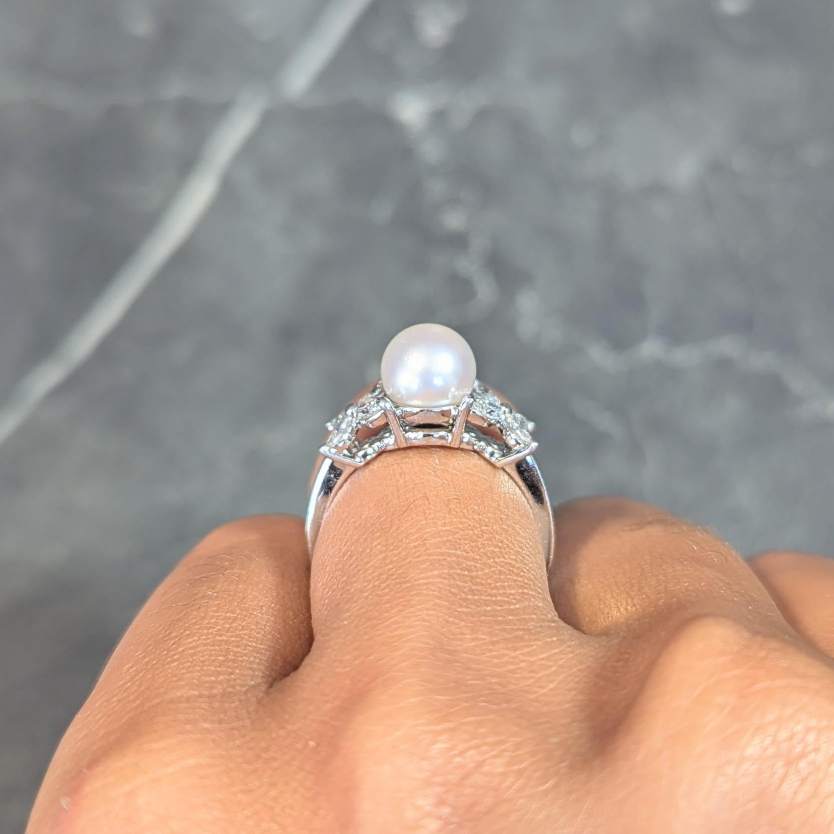 Tiffany & Co. Contemporary Akoya Pearl Diamond Platinum Victoria Cluster Ring 9