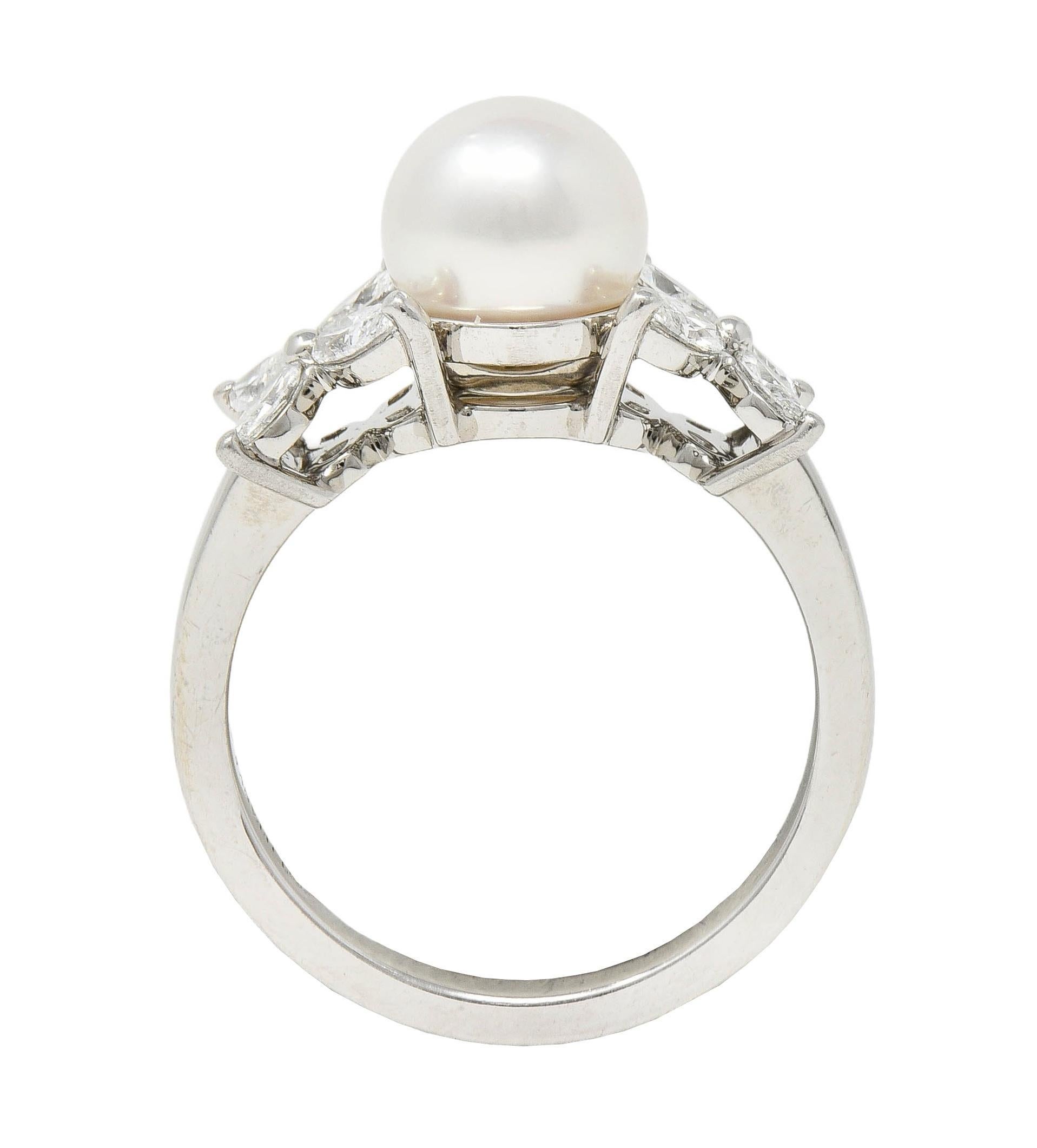 Tiffany & Co. Contemporary Akoya Pearl Diamond Platinum Victoria Cluster Ring In Excellent Condition In Philadelphia, PA