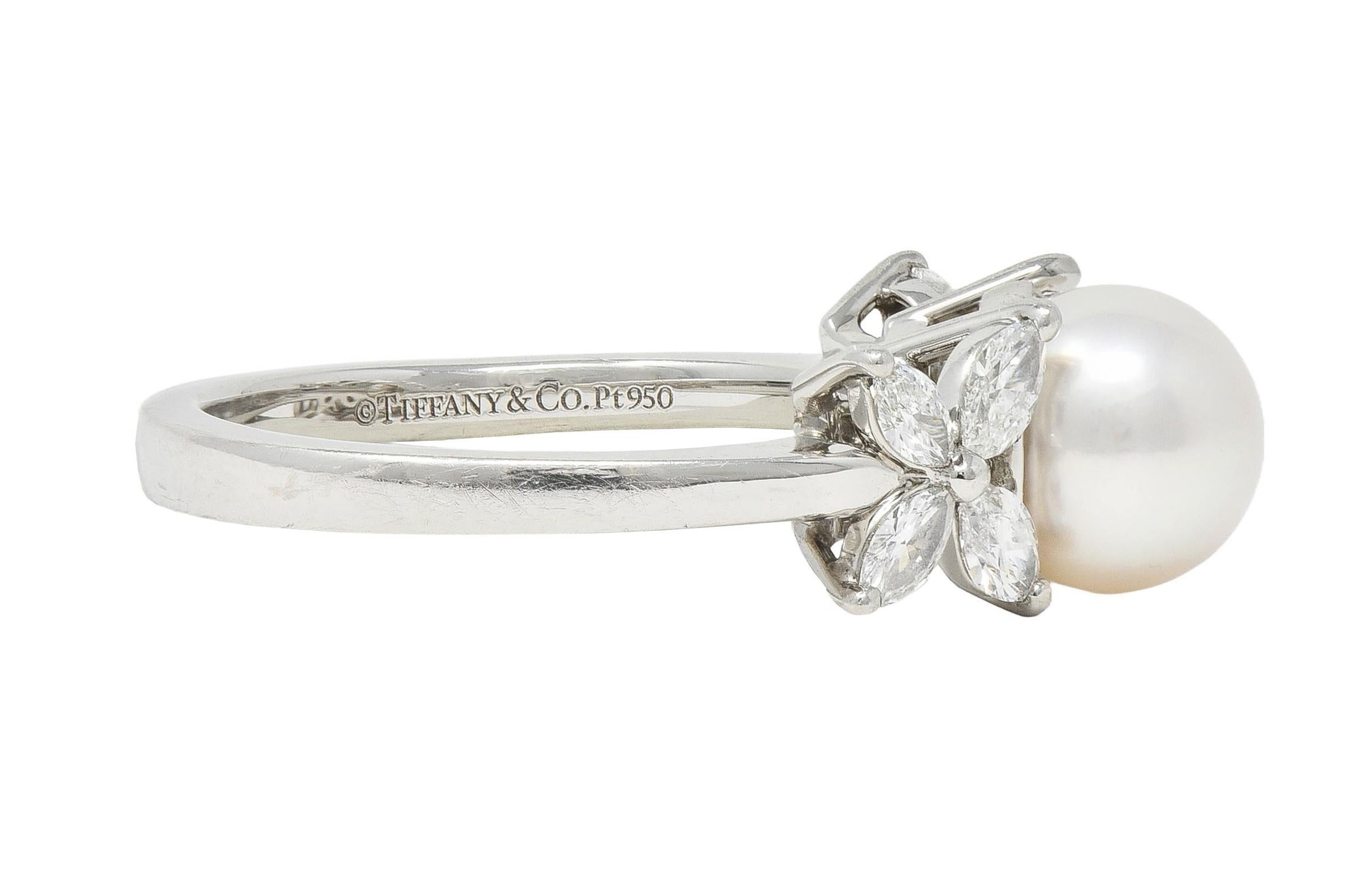 Women's or Men's Tiffany & Co. Contemporary Akoya Pearl Diamond Platinum Victoria Cluster Ring
