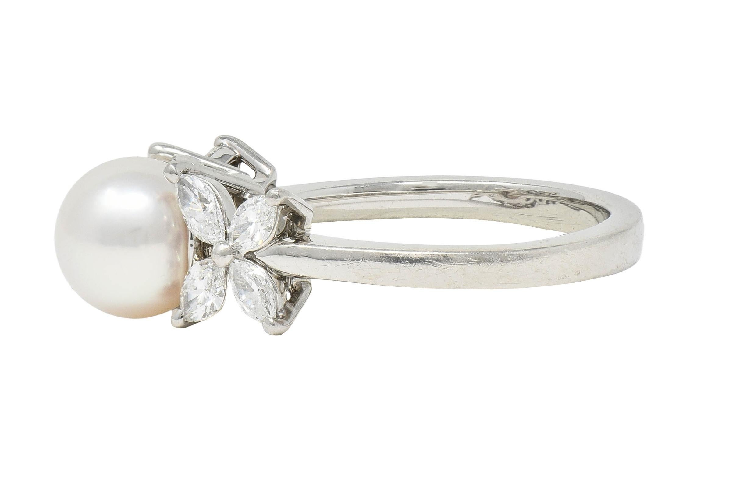 Tiffany & Co. Contemporary Akoya Pearl Diamond Platinum Victoria Cluster Ring 2