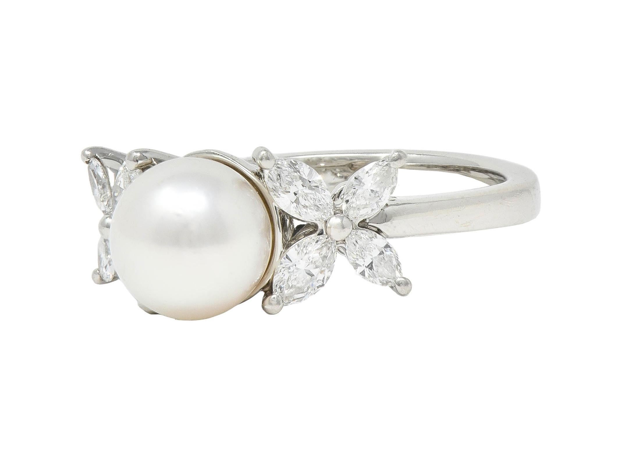 Tiffany & Co. Contemporary Akoya Pearl Diamond Platinum Victoria Cluster Ring 3