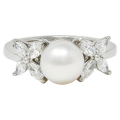 Tiffany & Co. Contemporary Akoya Pearl Diamond Platinum Victoria Cluster Ring