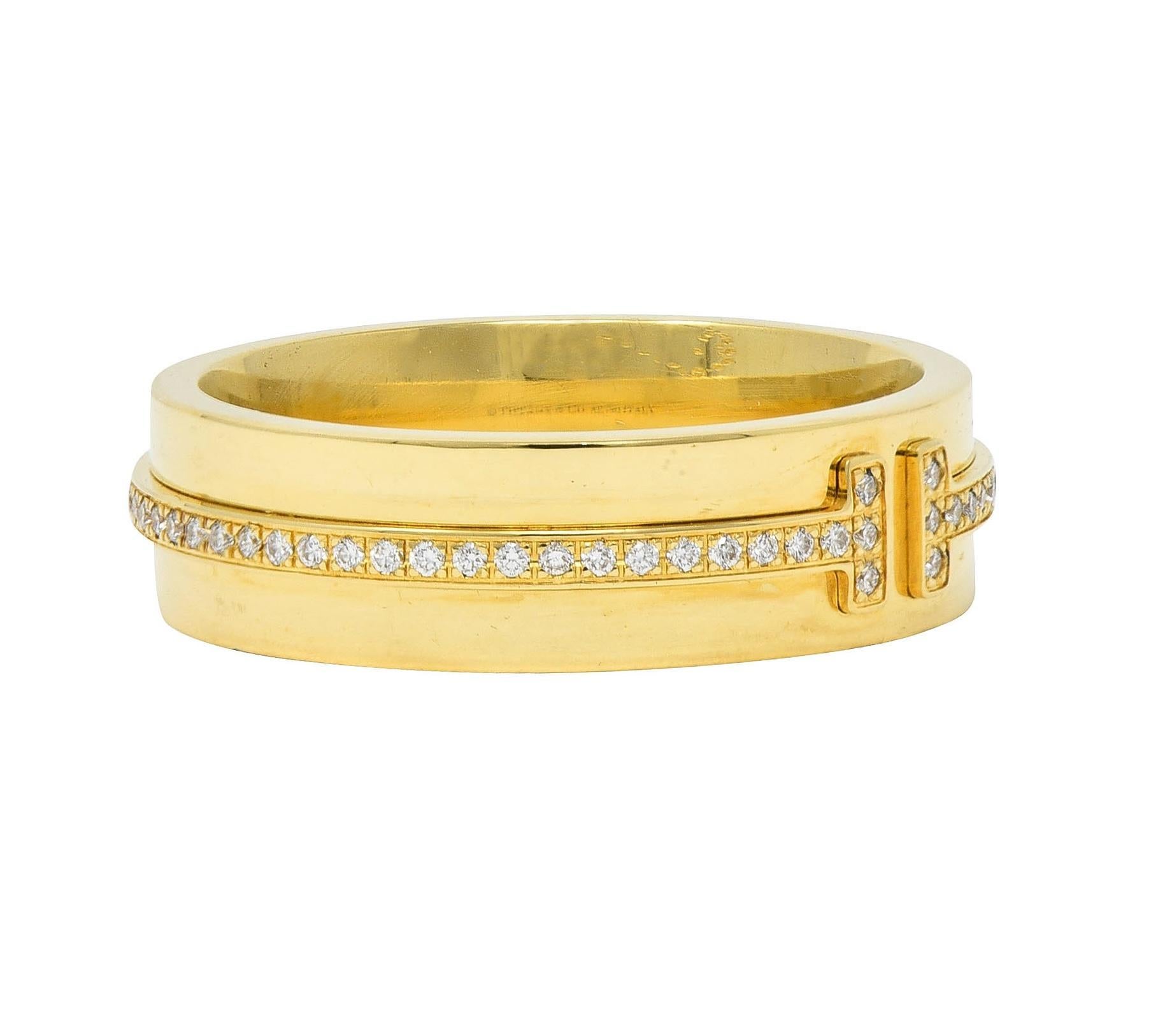 Tiffany & Co. Contemporary Diamond 18 Karat Gold T Collection Wide Band Ring In Excellent Condition For Sale In Philadelphia, PA