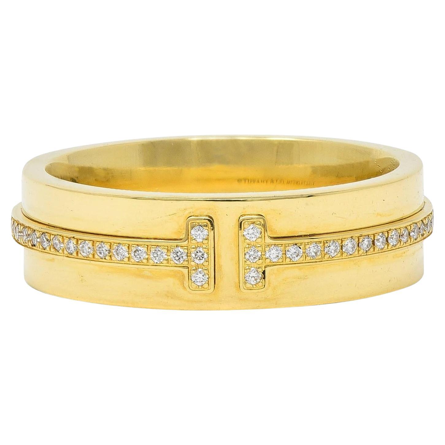 Tiffany & Co. Bague à large bande en or 18 carats avec diamant Contemporary T Collection en vente